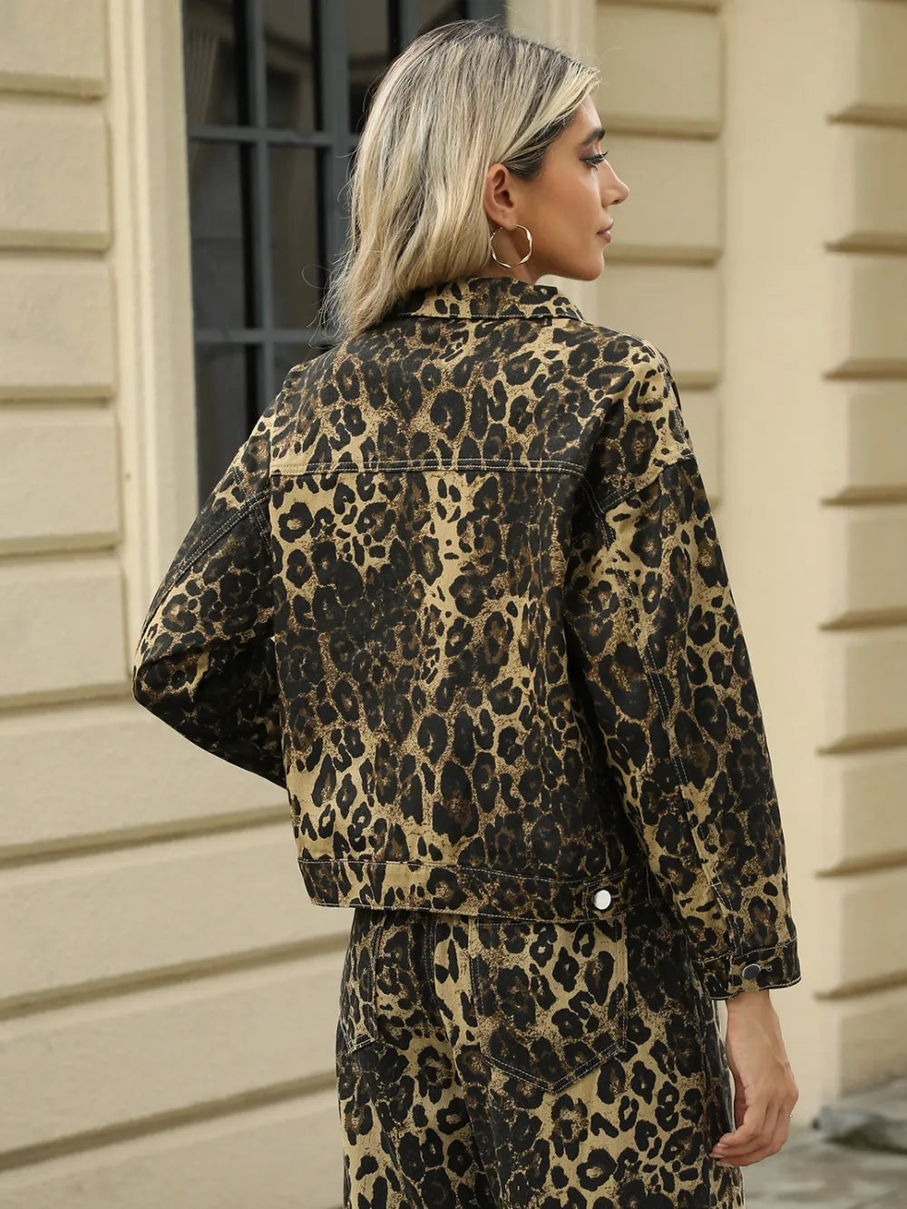 Pocketed Leopard Long Sleeve Denim Jacket Secondary image