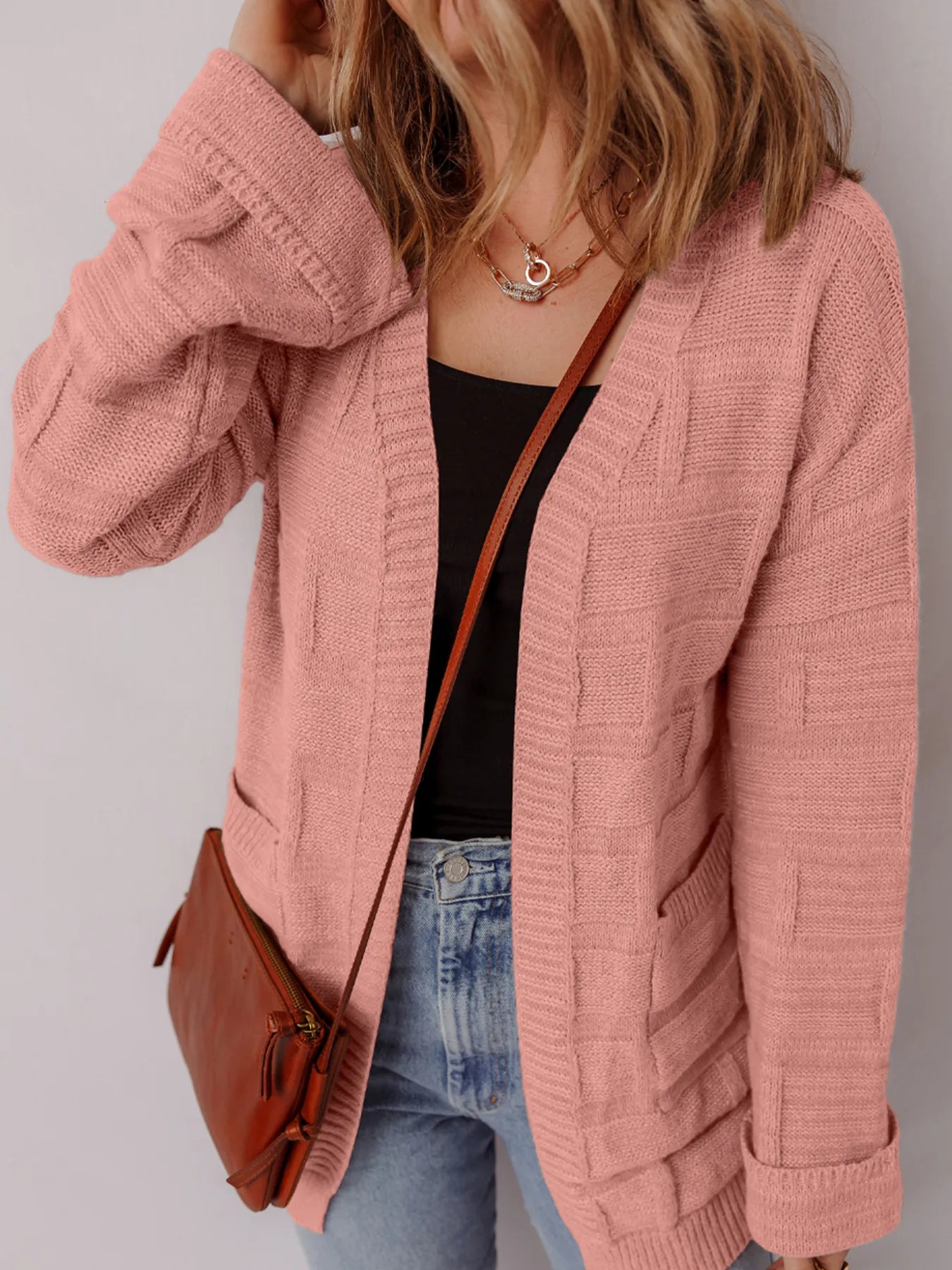 Textured Knit Open Front Cardigan with Pockets Secondary image