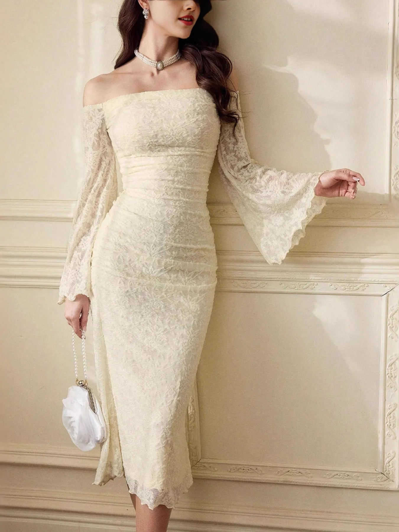 Off-Shoulder Flare Sleeve Dress Secondary image