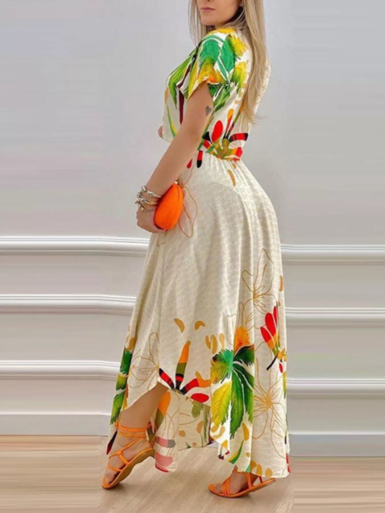 Tropical Print Button-Up Crop Top and Maxi Skirt Set、 Secondary image
