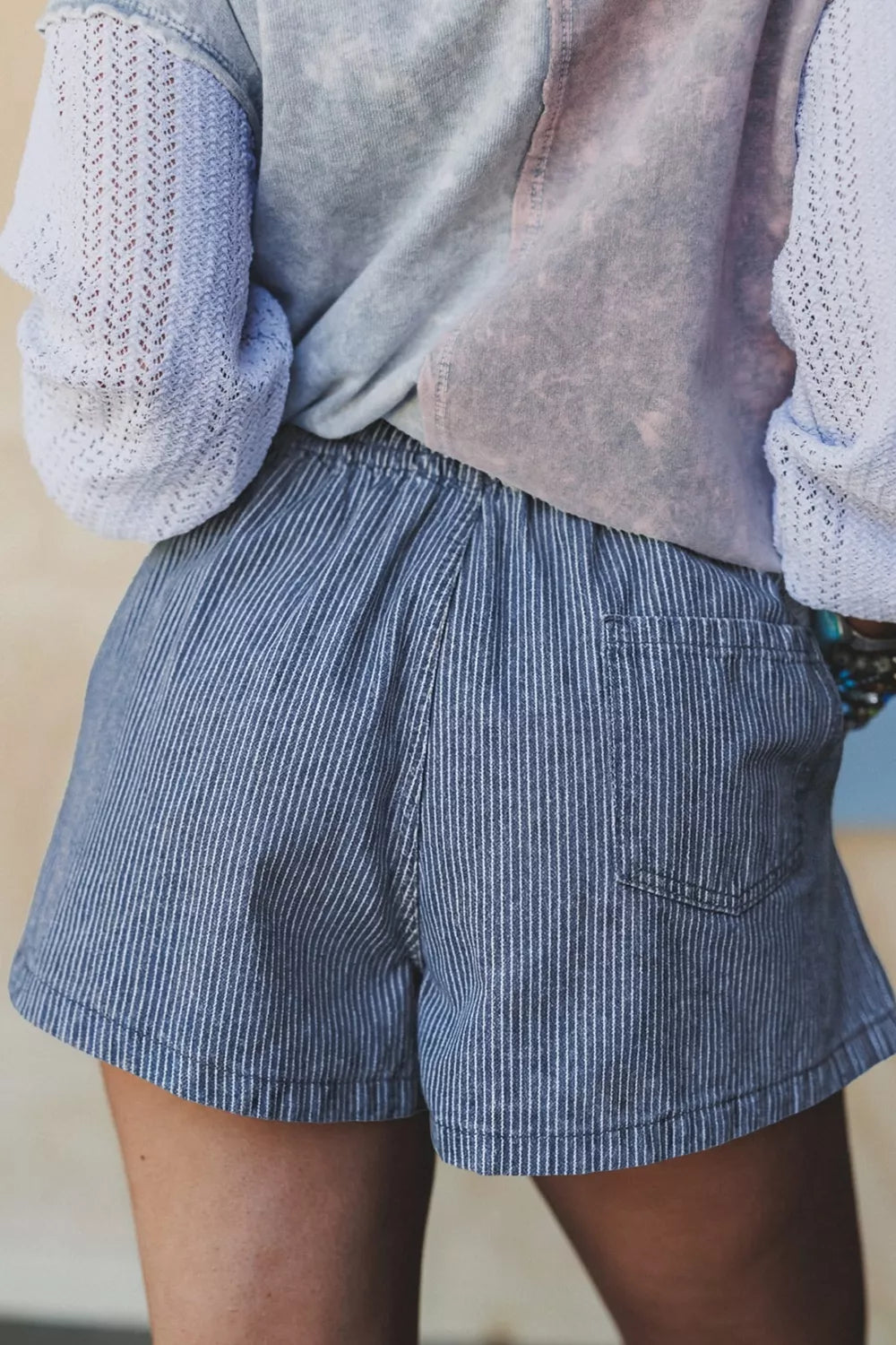 Striped Drawstring Denim Shorts Secondary image