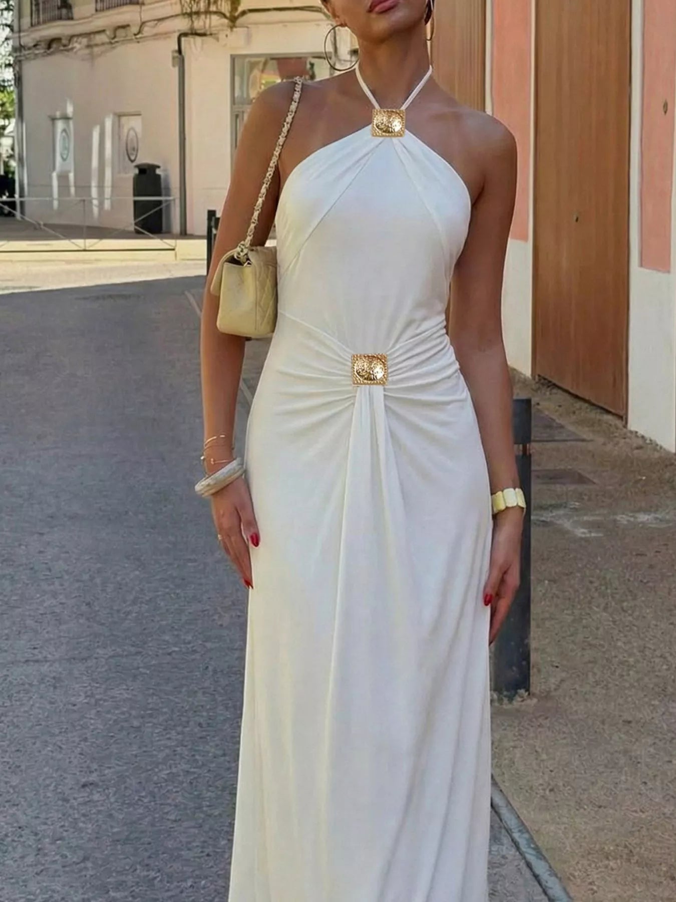 Backless Ruched Halter Neck Maxi Dress Secondary image