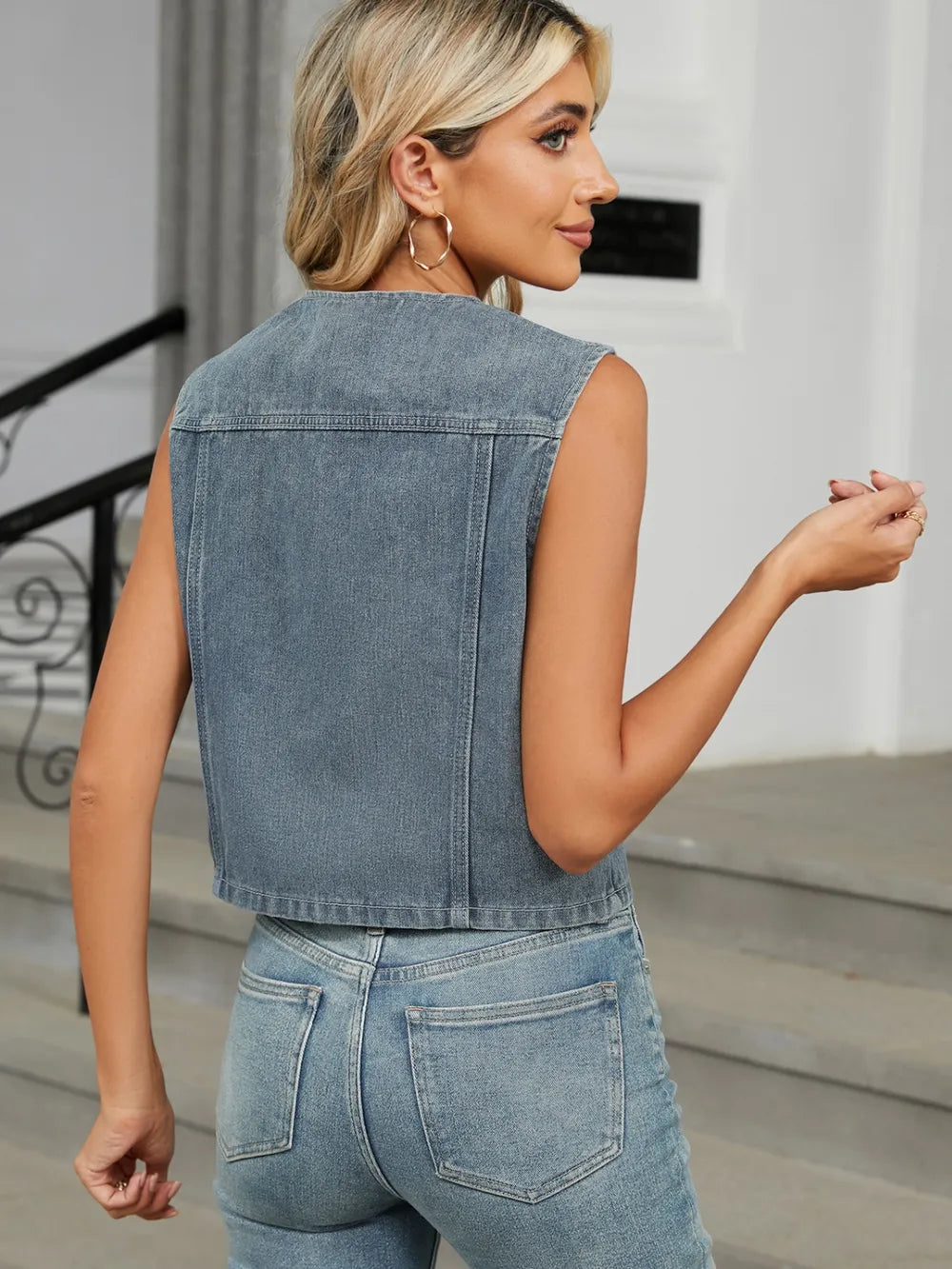 V-Neck Button Down Denim Vest Secondary image