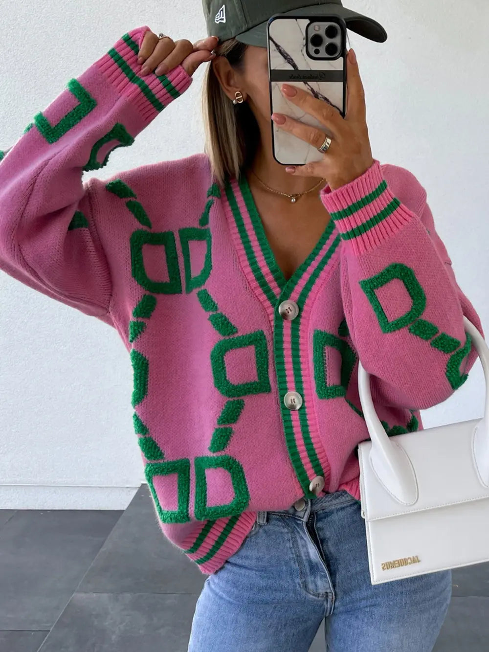 Geometric Dropped Shoulder Button Down Cardigan Secondary image
