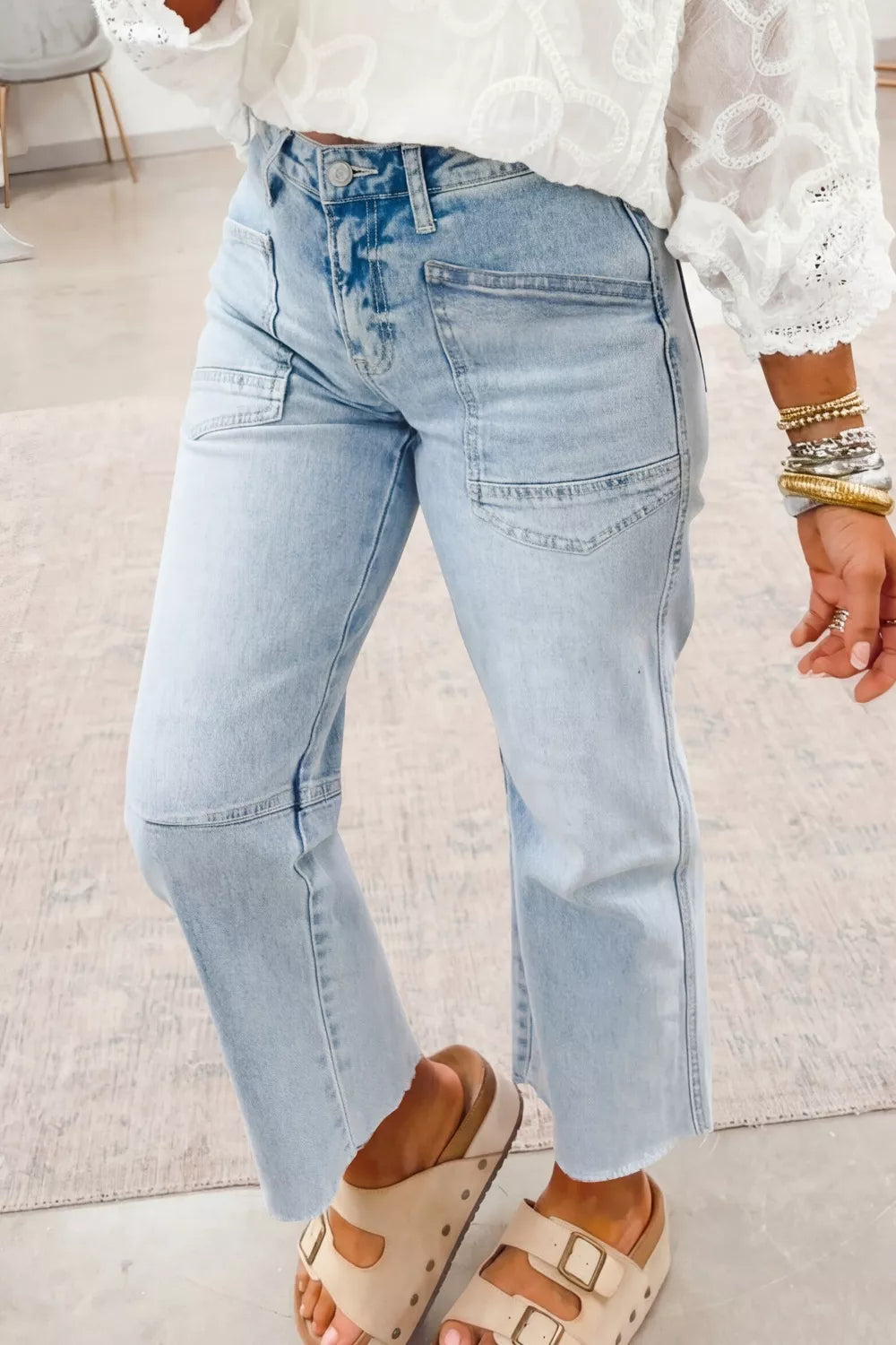Light Wash Utility Pocket Straight Leg Jeans Secondary image