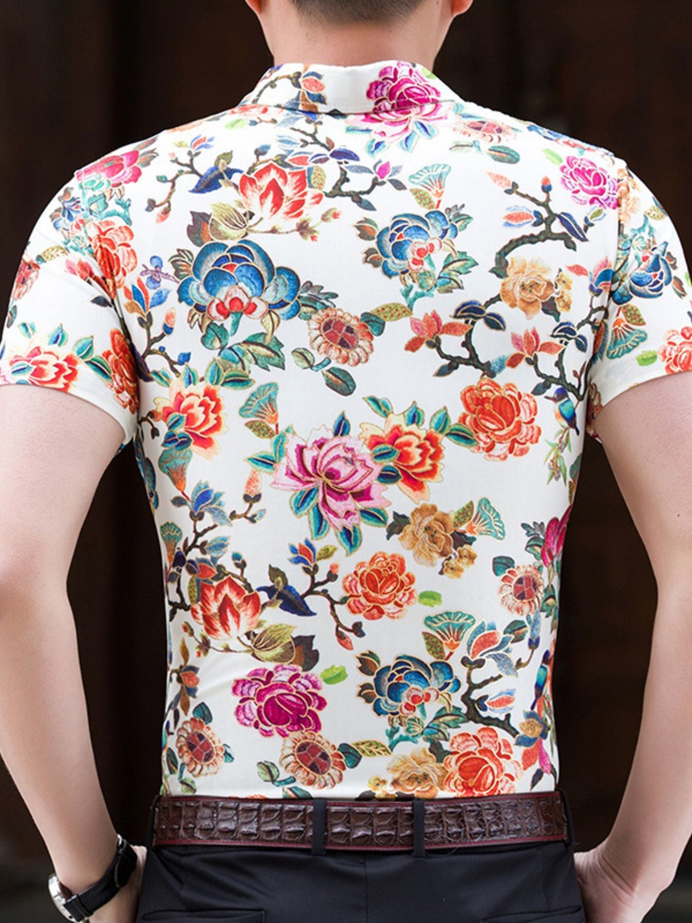Men's Plus Size Floral Print Short Sleeve Button-Down Shirt Secondary image