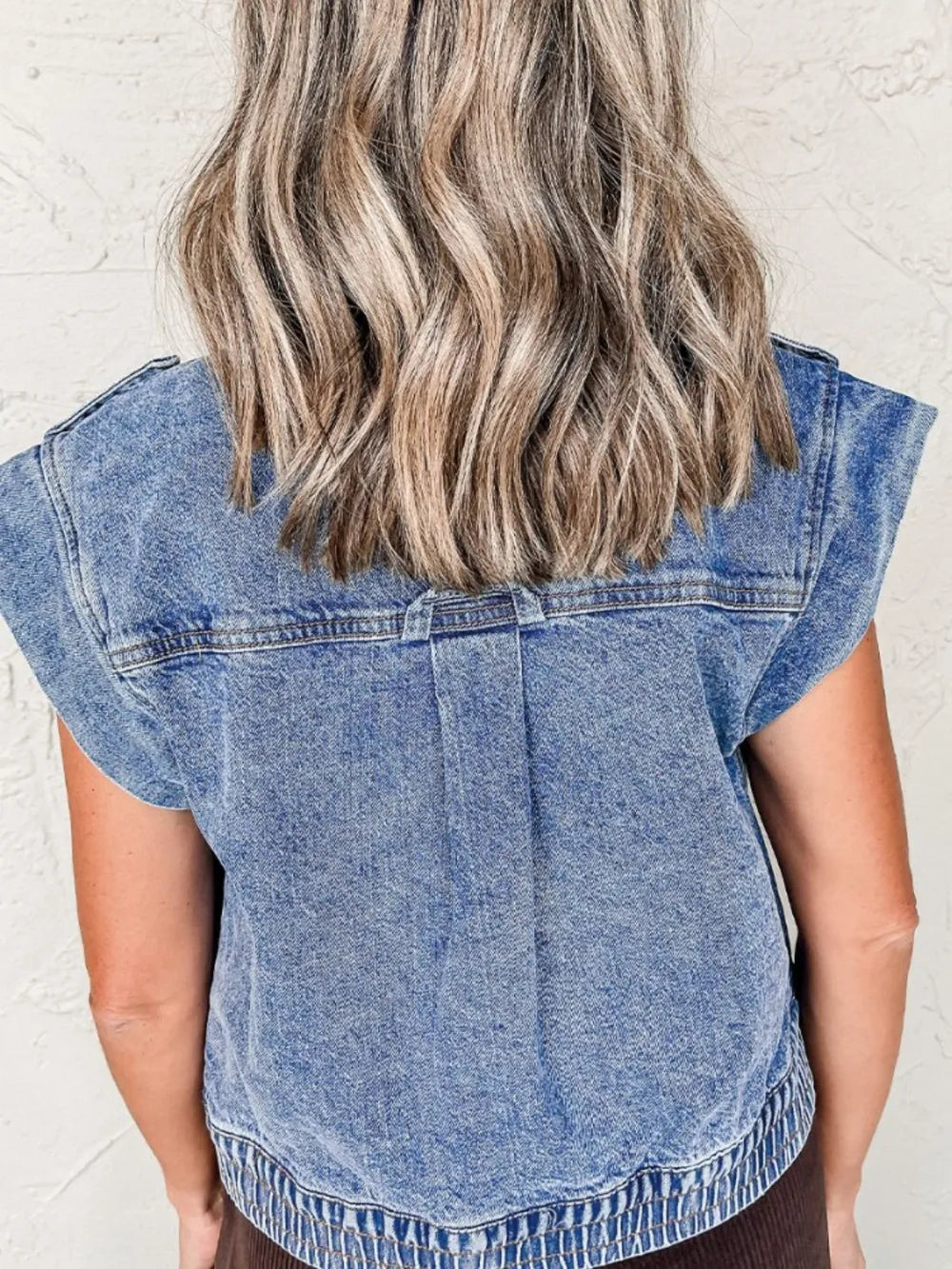 Button Up Cap Sleeve Denim Jacket Secondary image
