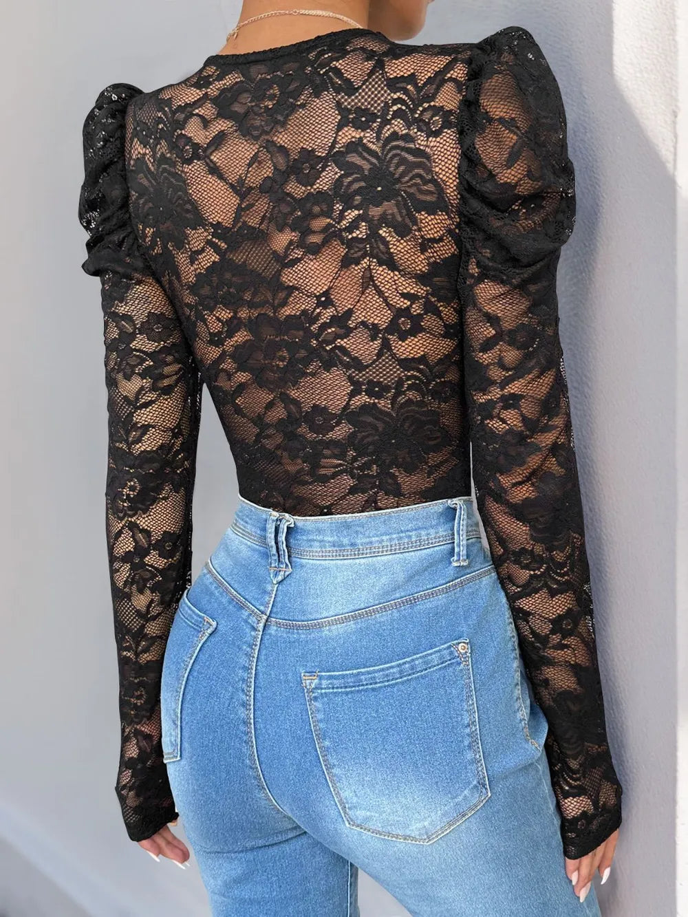 Perfee Lace V-Neck Long Sleeve Bodysuit Secondary image