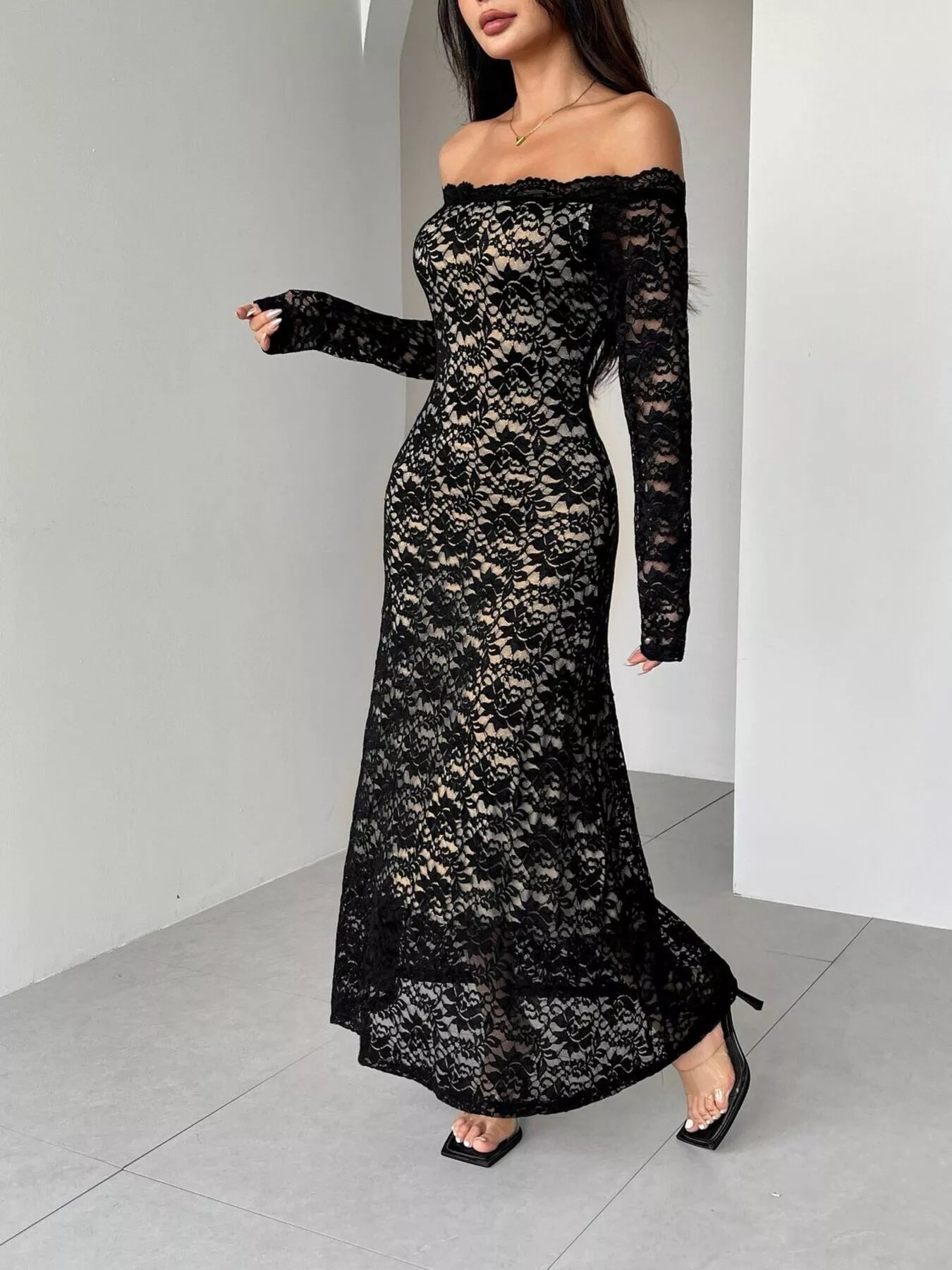 Off-Shoulder Lace Maxi Dress Secondary image