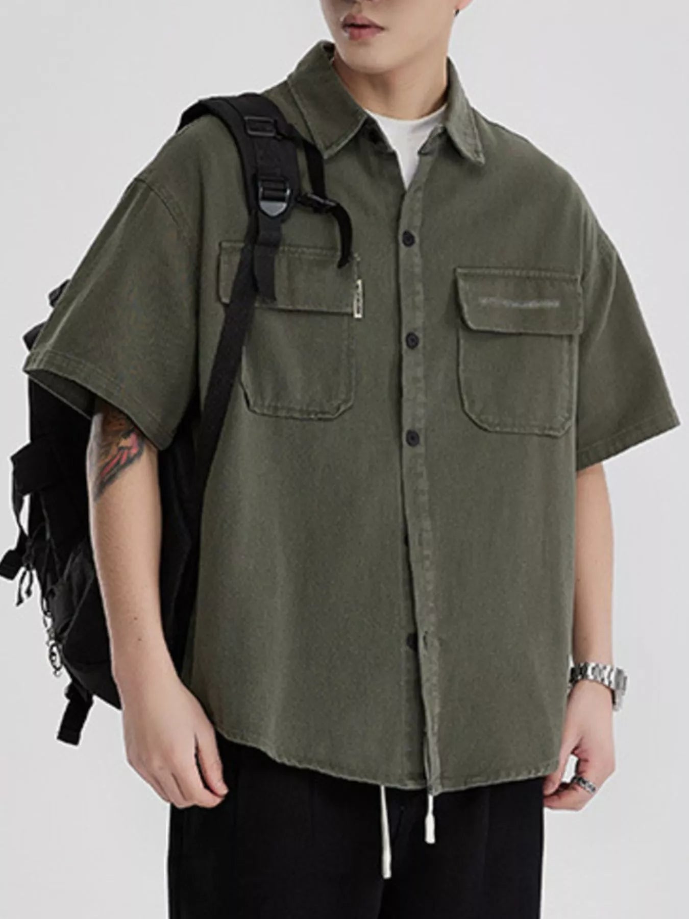 Men's Full Size Button Down Oversized Short Sleeve Shirt Plus Size Secondary image
