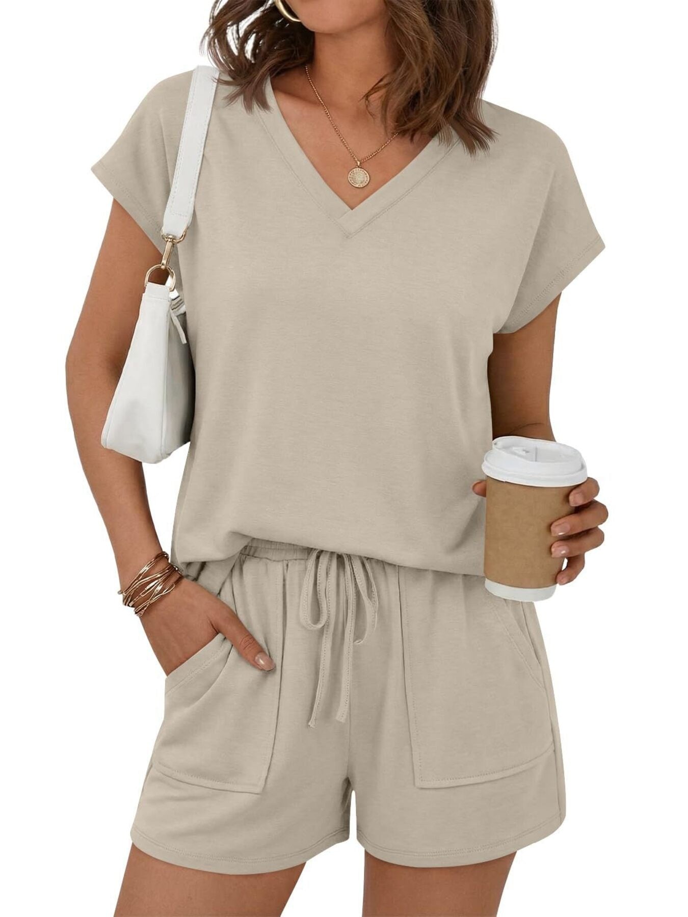 Casual V-Neck T-Shirt and Shorts Set Secondary image