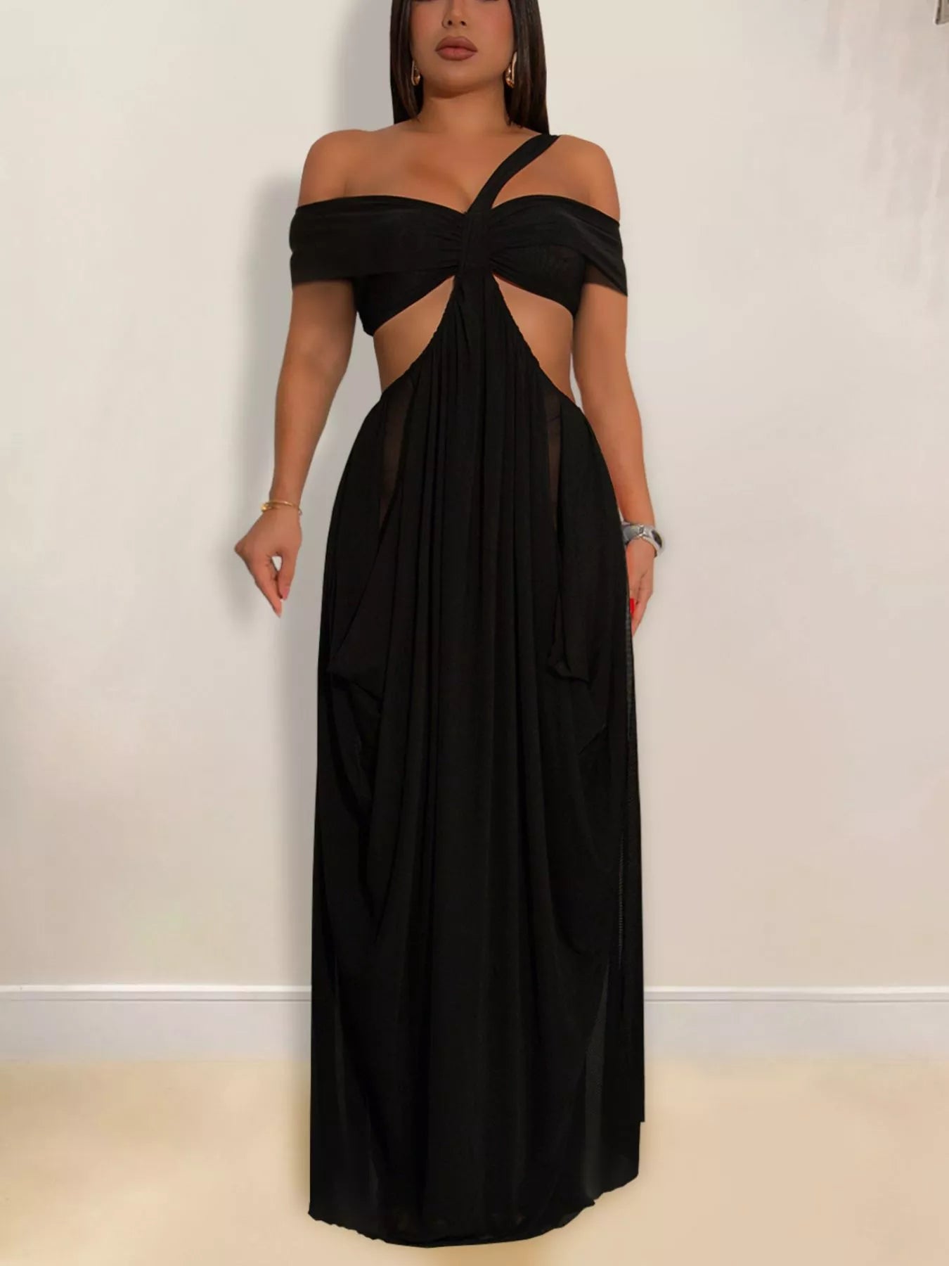 Cutout Off Shoulder Ruched Maxi Dress Secondary image