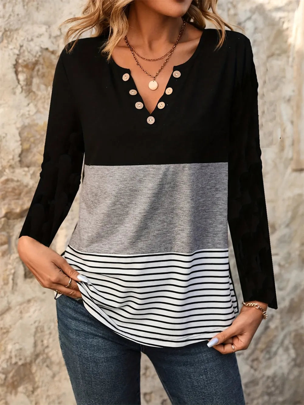 Notched Long Sleeve T-Shirt Secondary image