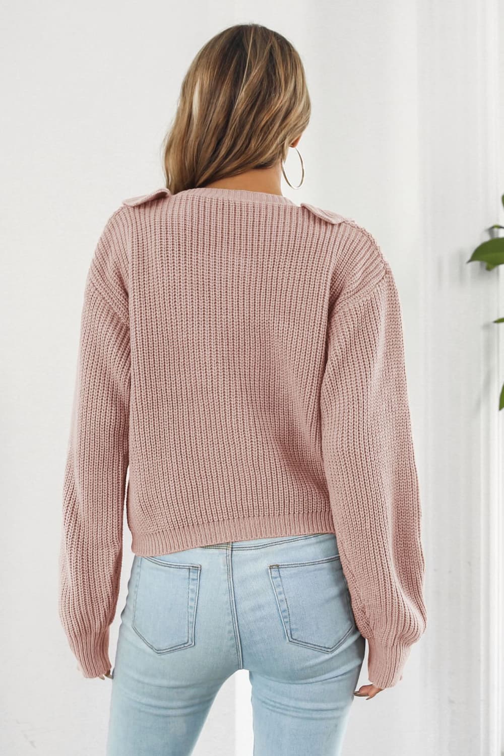 Ruffle Trim Button-Down Dropped Shoulder Sweater Secondary image