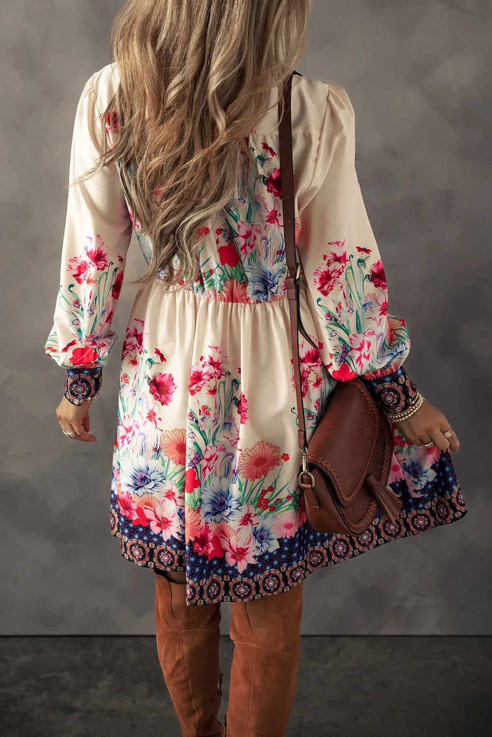 Flower Button Down Lantern Sleeve Dress Secondary image