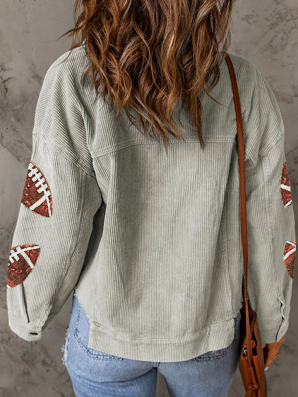 Football Sequin Button Up Dropped Shoulder Jacket Secondary image