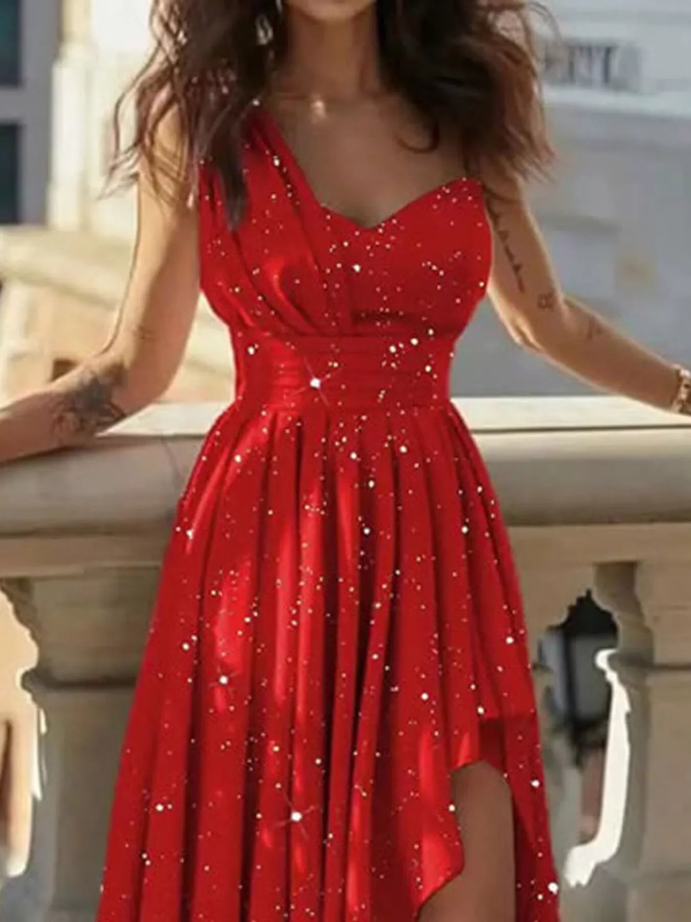 One-Shoulder Asymmetrical Hem Maxi Dress Secondary image