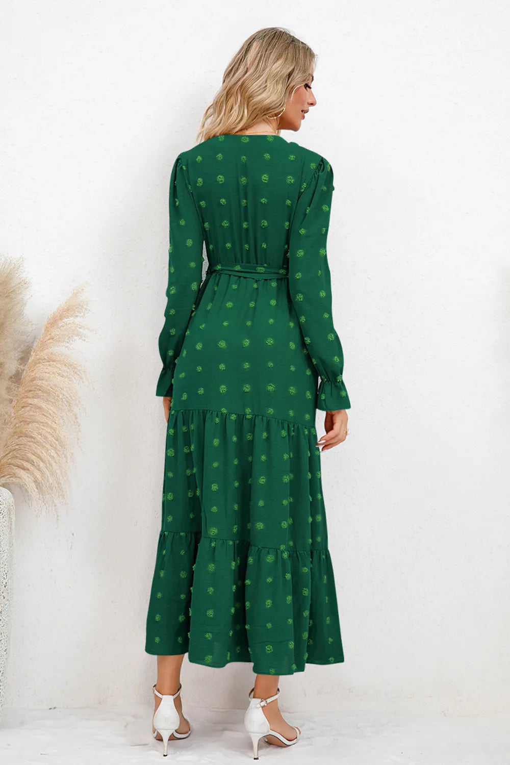 Swiss Dot Tied Surplice Flounce Sleeve Dress Secondary image