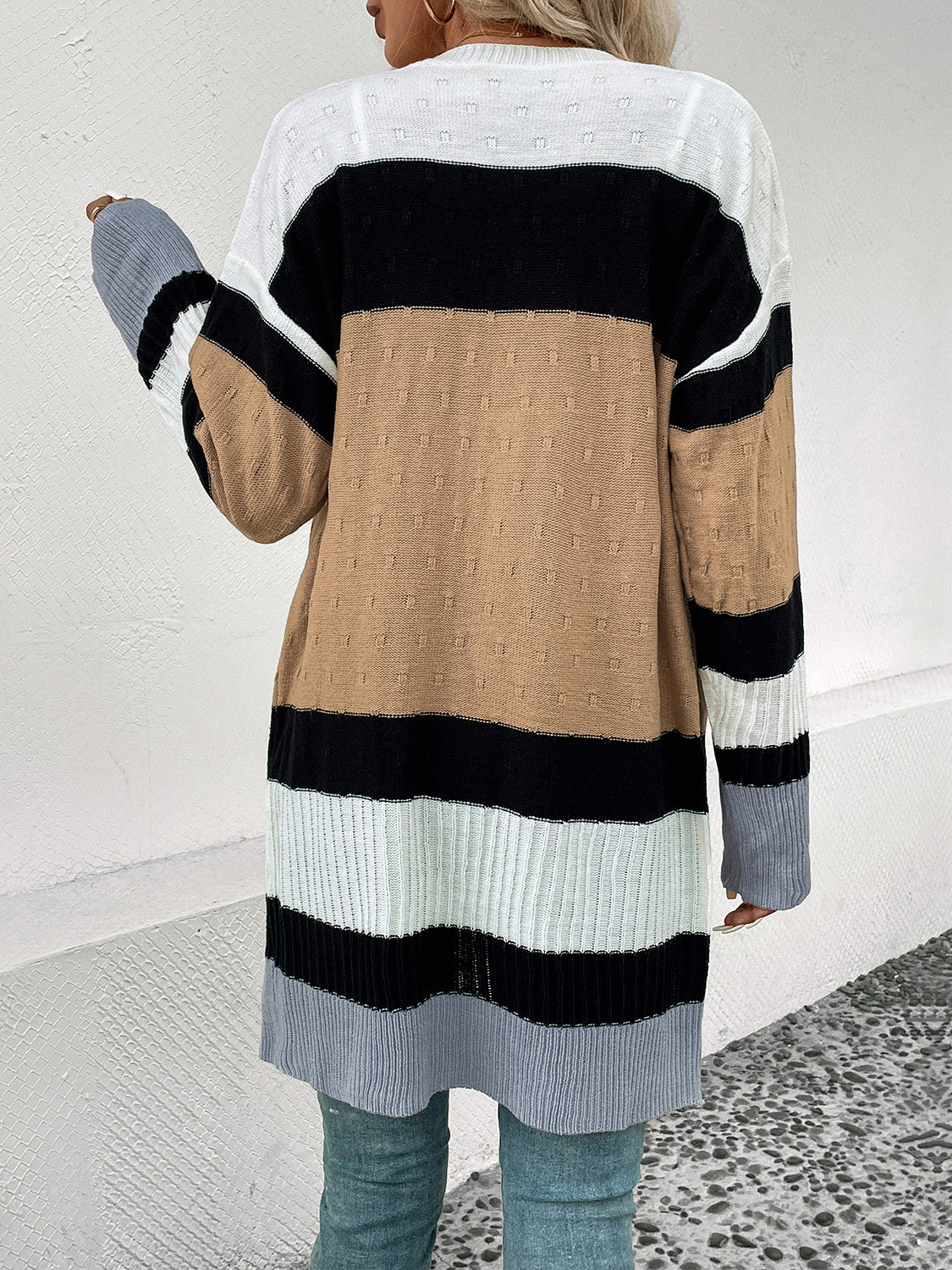Perfee Color Block Open Front Drop Shoulder Cardigan Secondary image