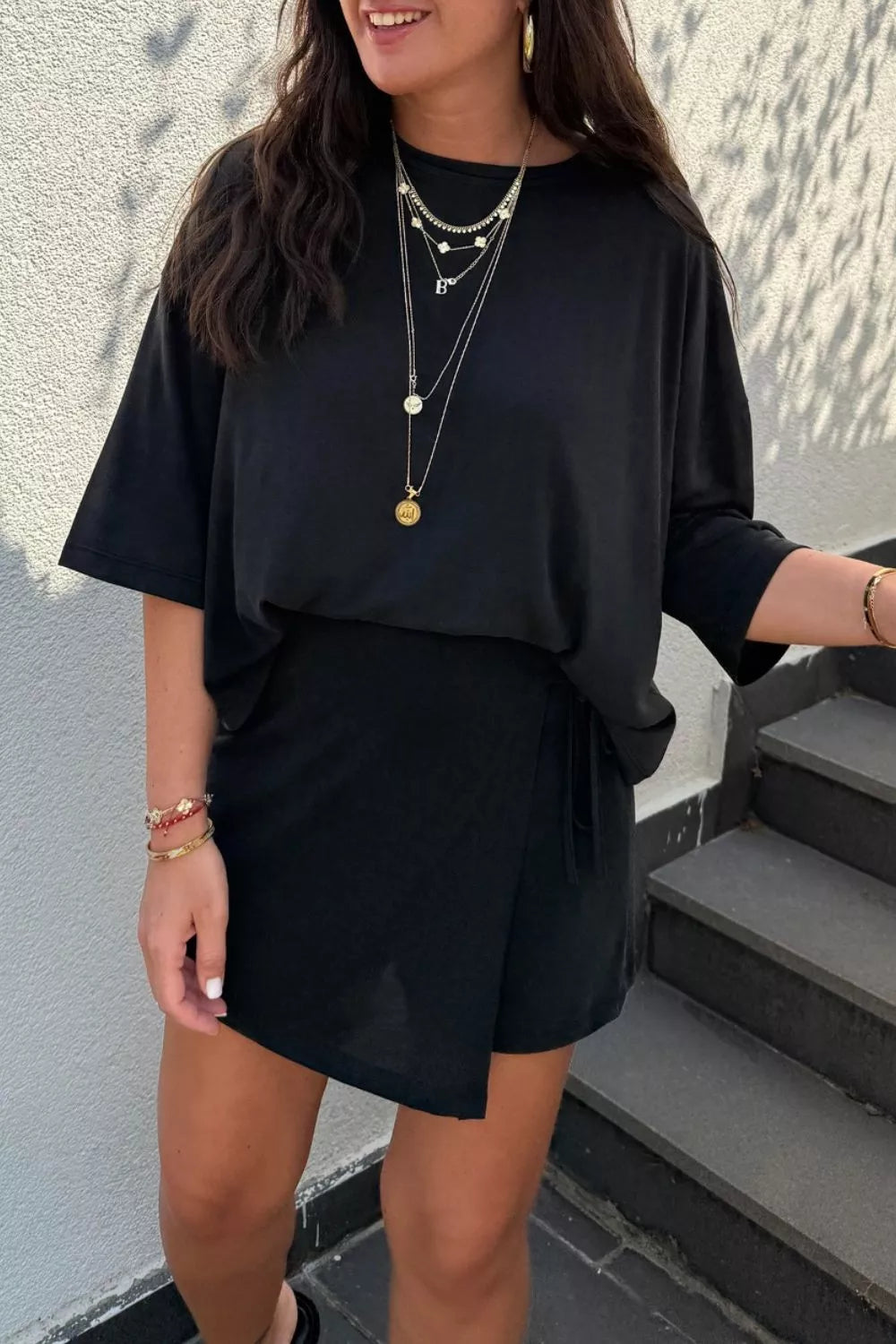 Solid Color Oversize Tee Tie Wrap Mini Skort 2pcs Set Secondary image