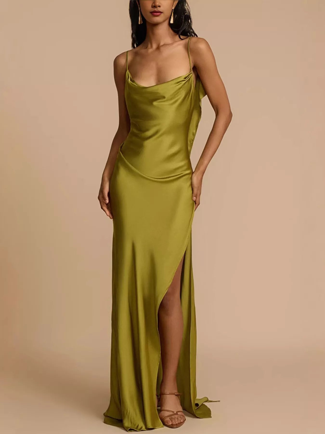 Satin Cowl Neck Slit Maxi Dress Secondary image