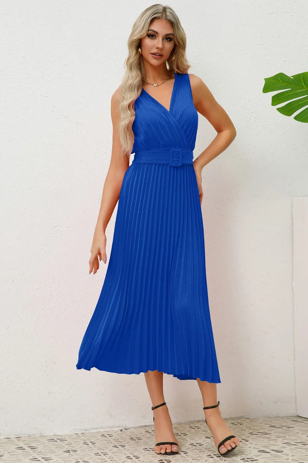 Surplice Sleeveless Midi Pleated Dress Secondary image