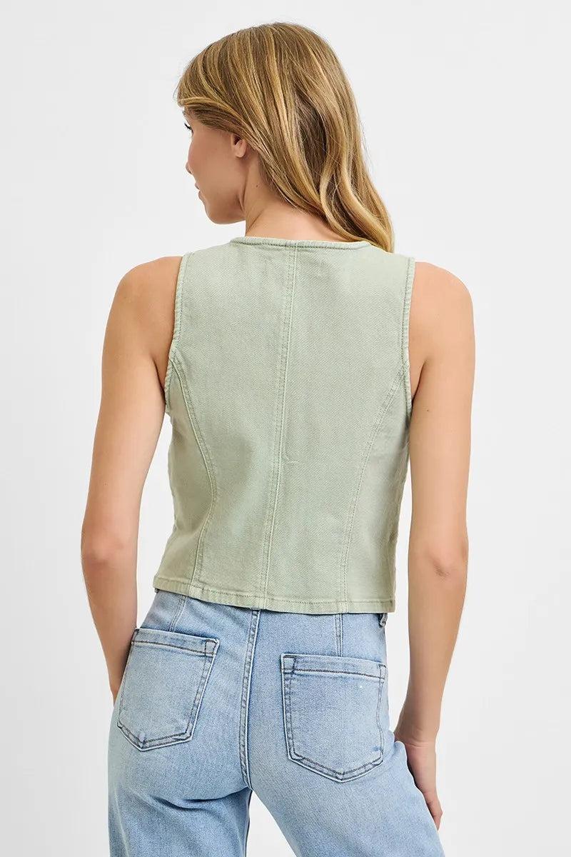 RISEN Full Size V Neck Button Down Vest Plus Size Secondary image