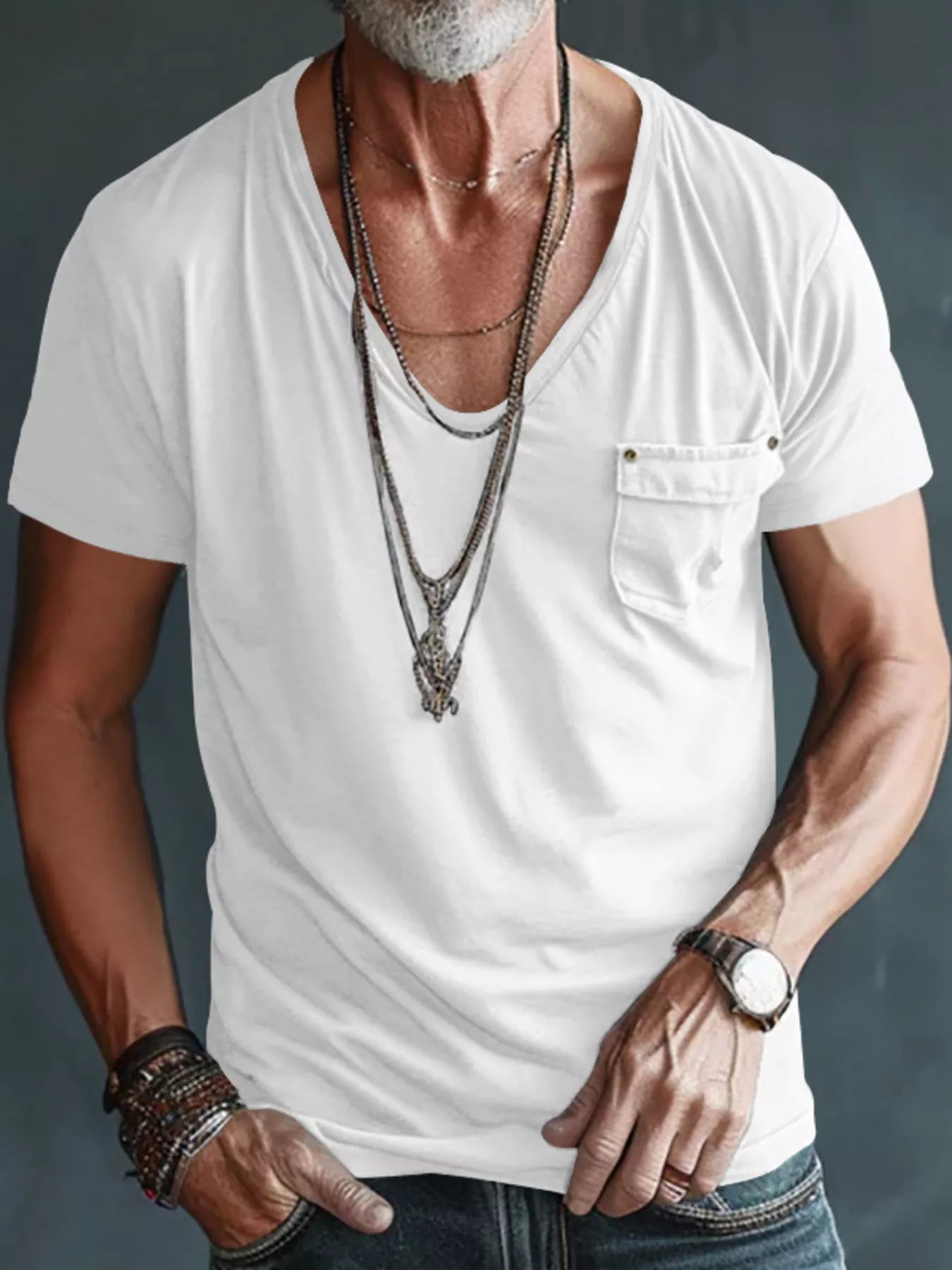 Men's Full Size V-Neck Pocket T-Shirt Plus Size Secondary image