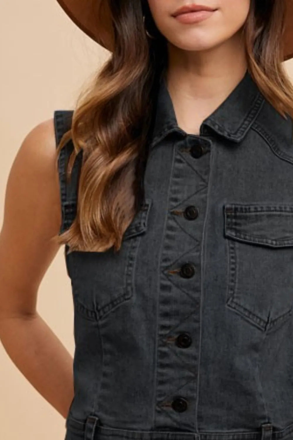 Annie Wear Collared Neck Button Down Denim Vest Secondary image