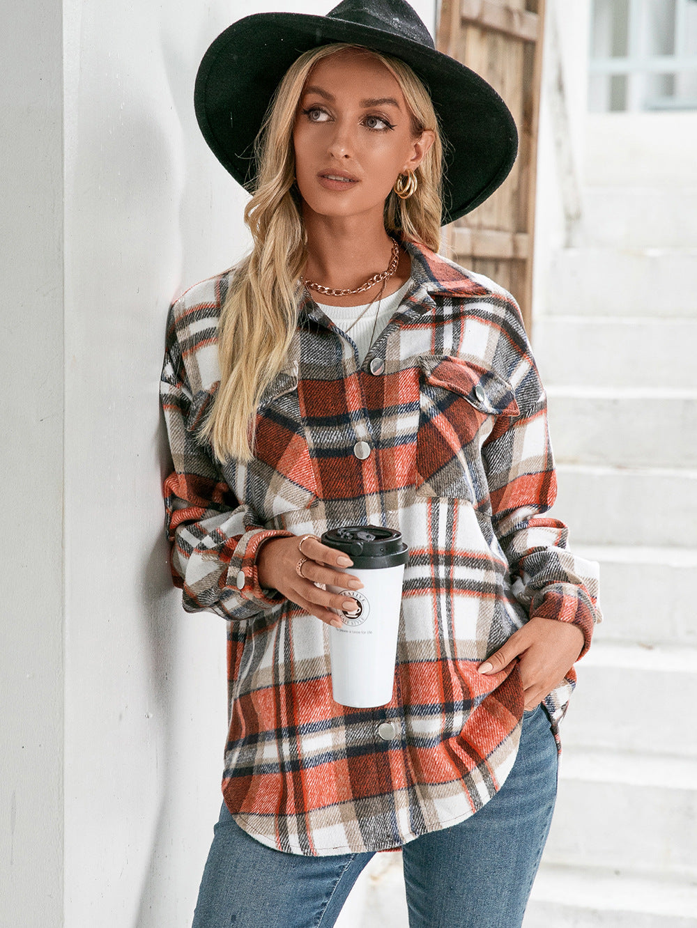 Ivy Lane Meet You Outside Plaid Button Down Curved Hem Shacket Secondary image