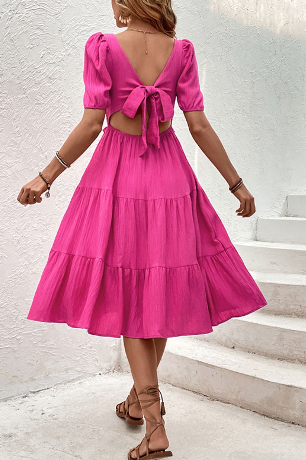 Perfee Square Neck Puff Sleeve Cutout Dress Secondary image