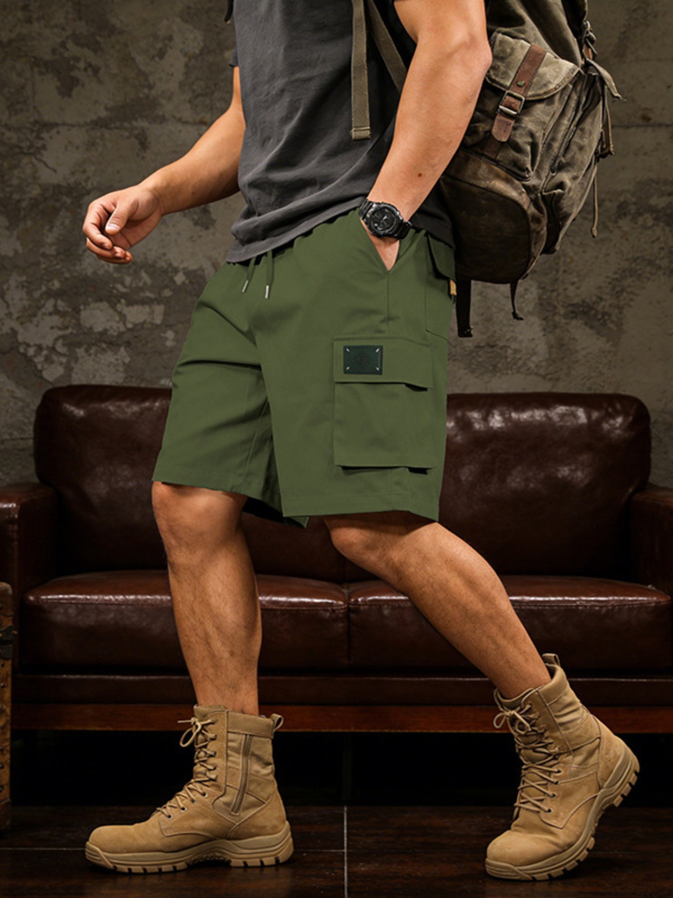 Men's Full Size Cargo Shorts with Drawstring Waist Plus Size Secondary image