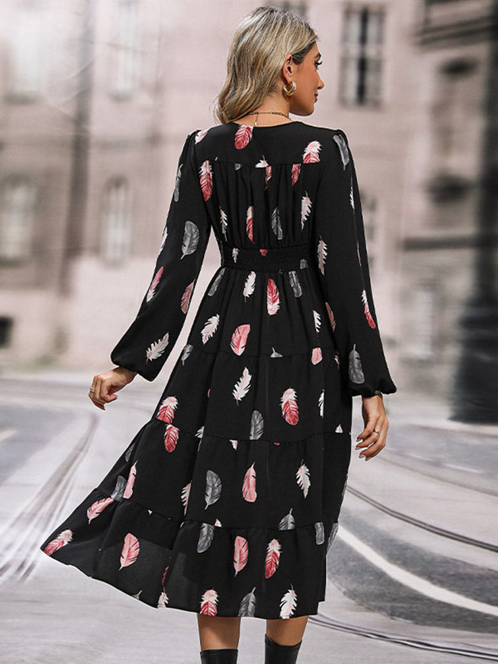Perfee Printed V-Neck Slit Dress Secondary image