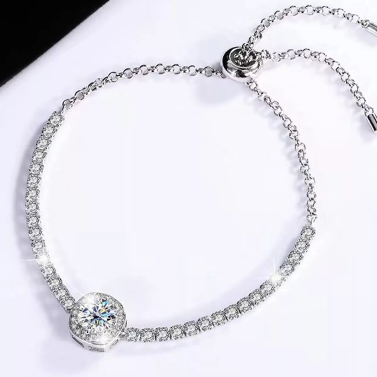 1 Carat Moissanite 925 Sterling Silver Chain Bracelet Secondary image