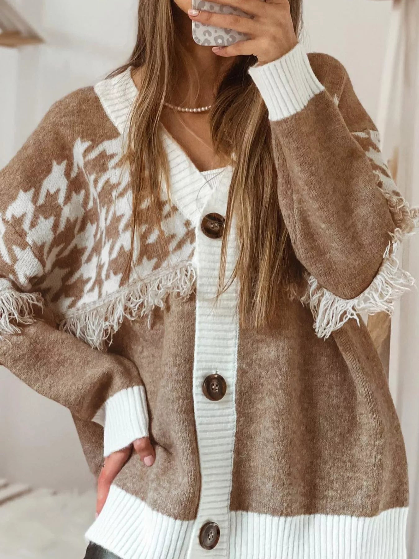 Fringe Trim Button-Up Cardigan Secondary image