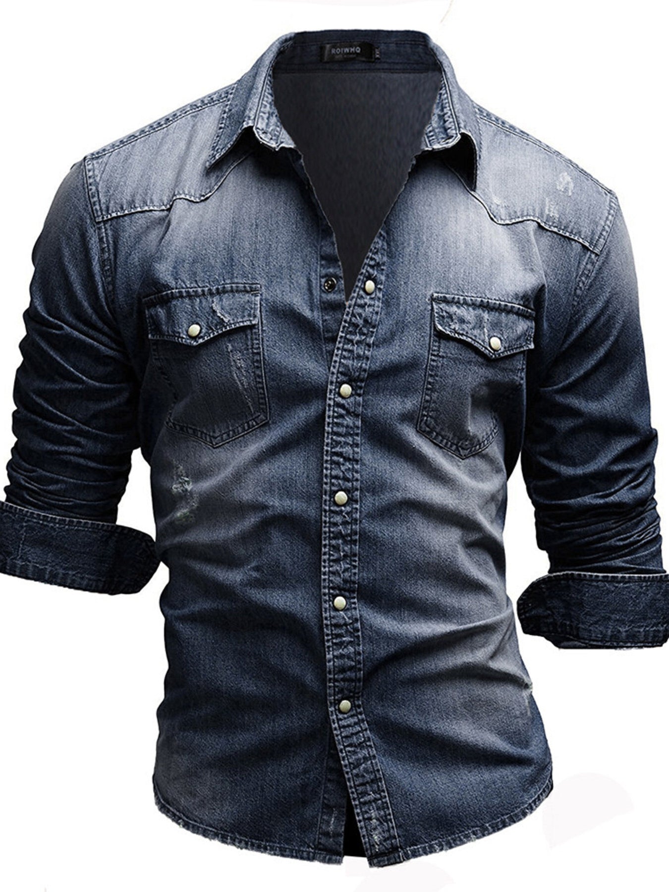 Men's Plus Size Vintage Washed Button Up Denim Shirt Secondary image