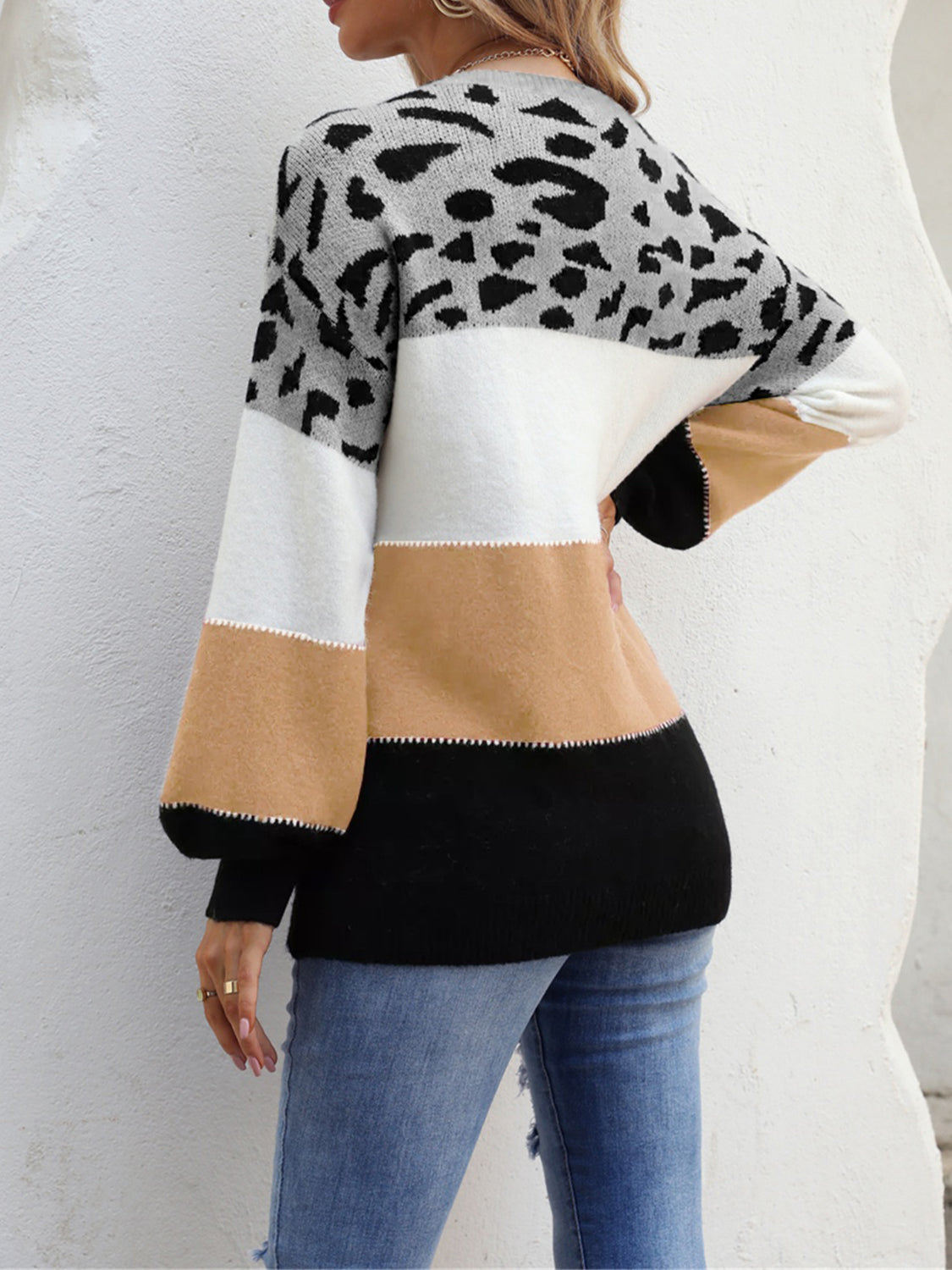 Angel Wings Color Block Round Neck Sweater Secondary image