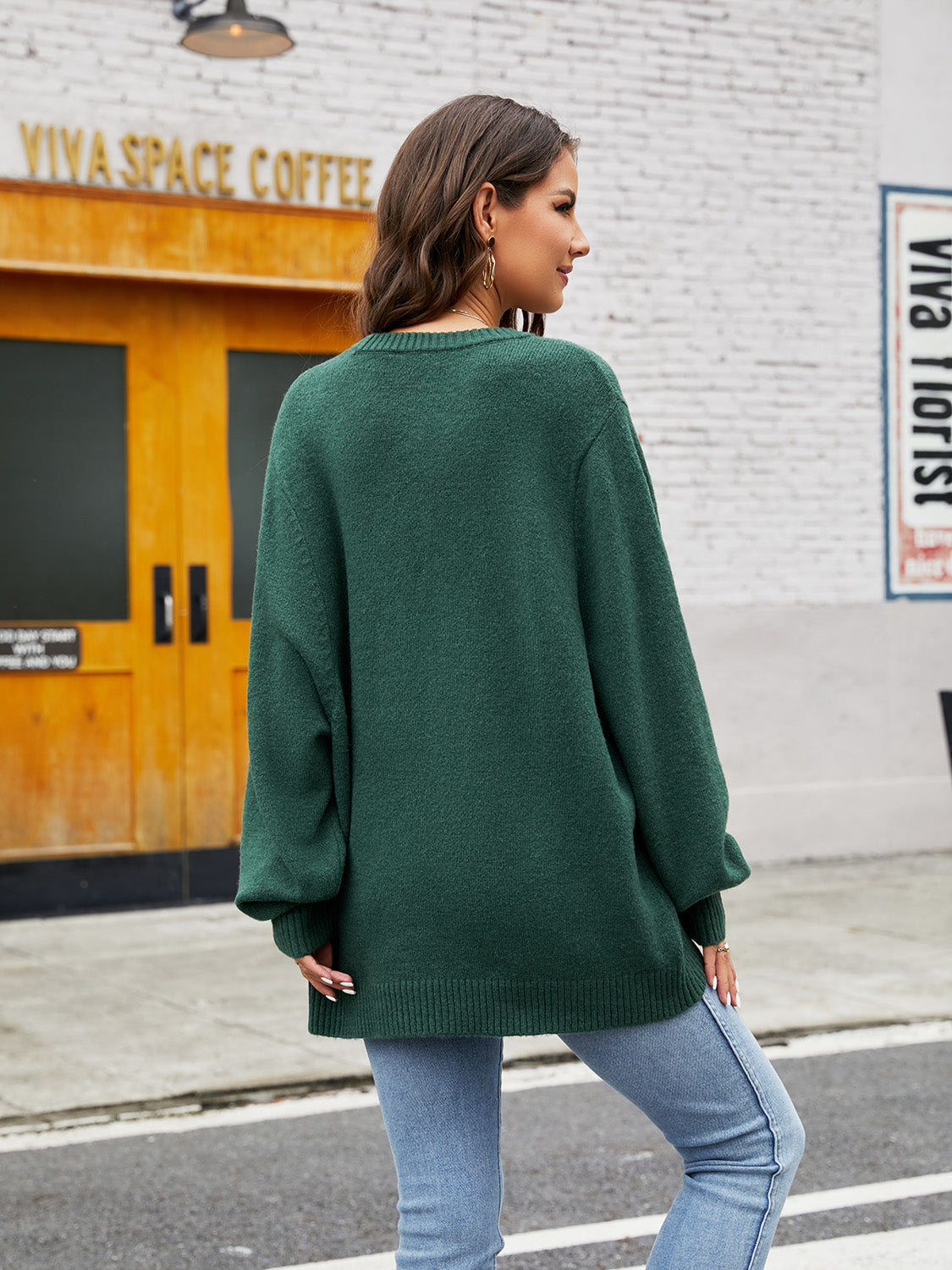 Round Neck Ribbed Trim Sweater Secondary image