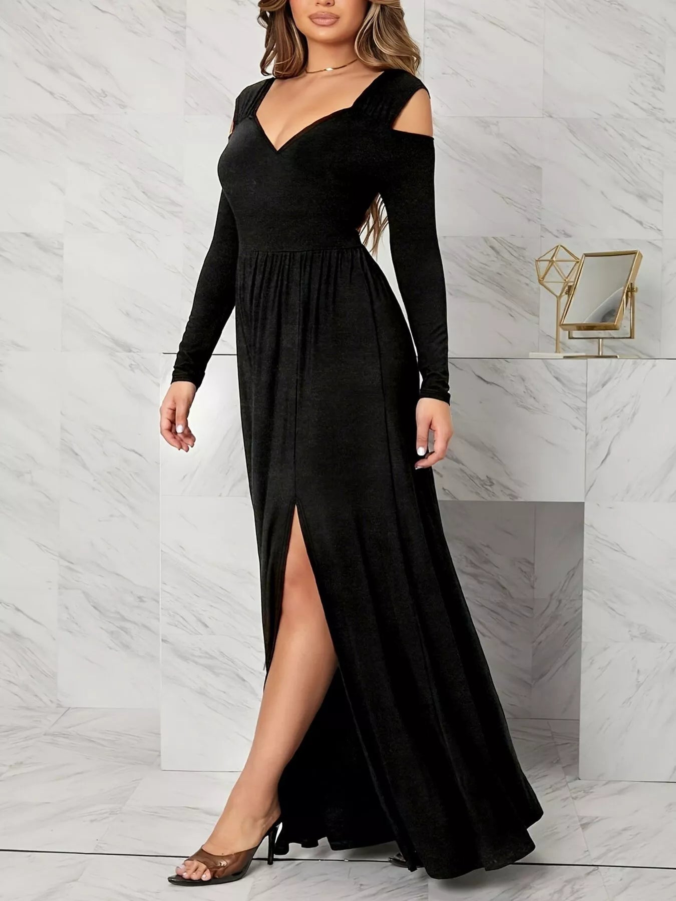 Elegant Cold Shoulder Slit Maxi Dress Secondary image