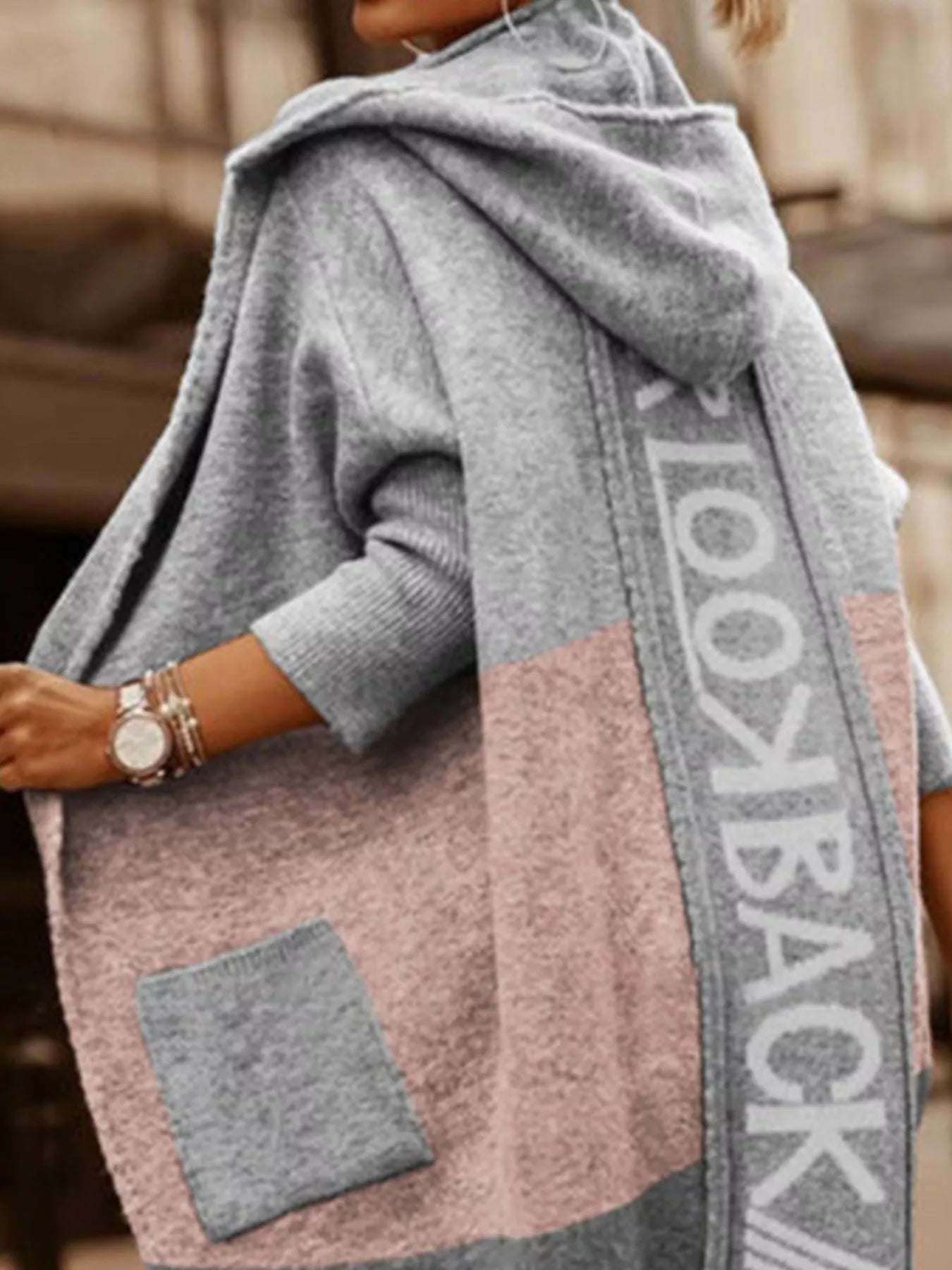 Full Size Hooded Color Block Open Front Cardigan Plus Size Secondary image