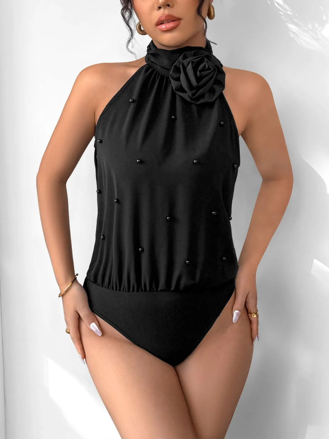3D Flower Grecian Neck Bodysuit Secondary image