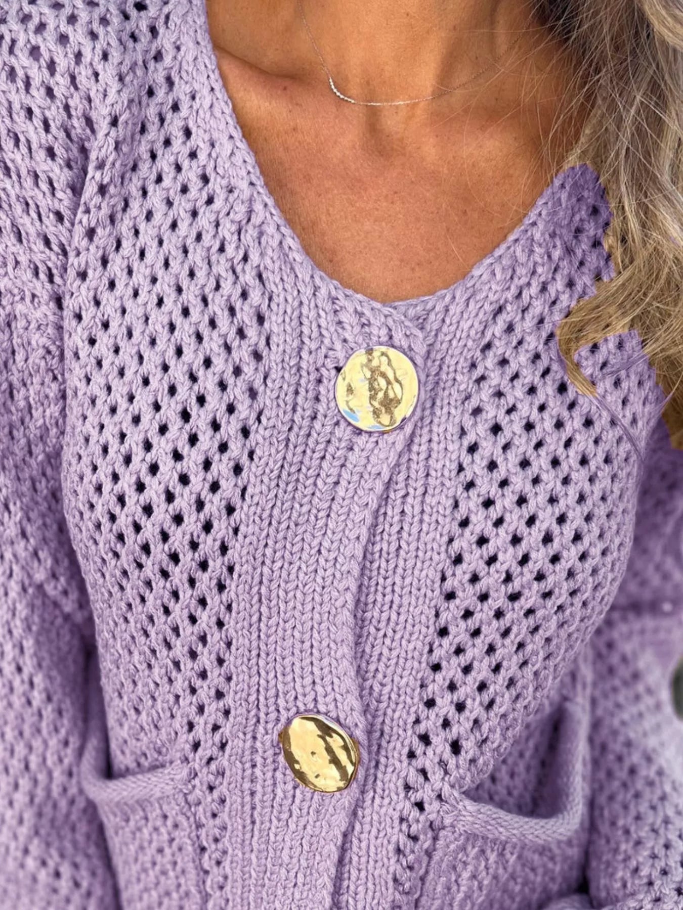 Crochet Button Up Long Sleeve Cardigan Secondary image