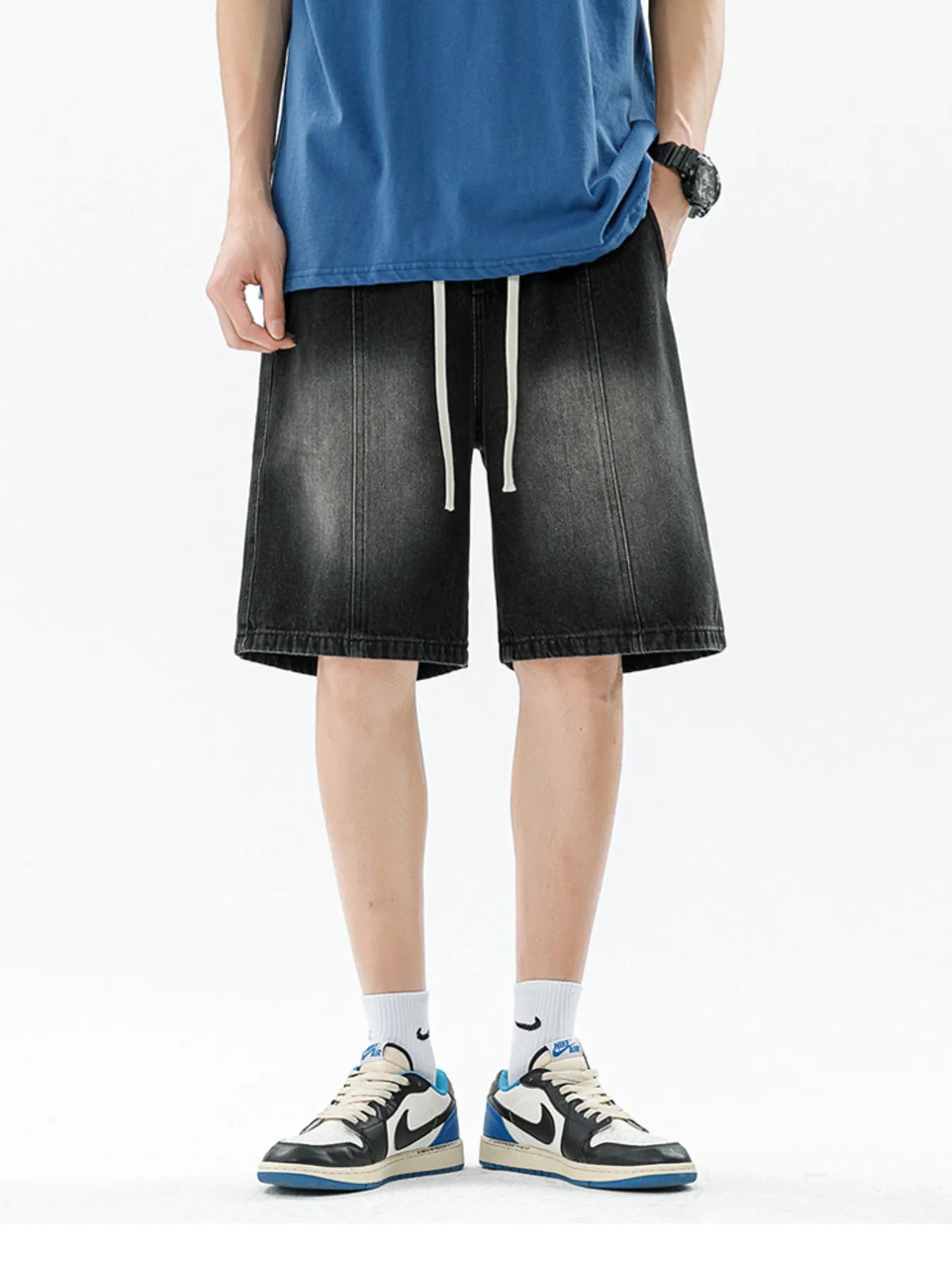 Men's Full Size Gradient Wash Denim Shorts Plus Size Secondary image