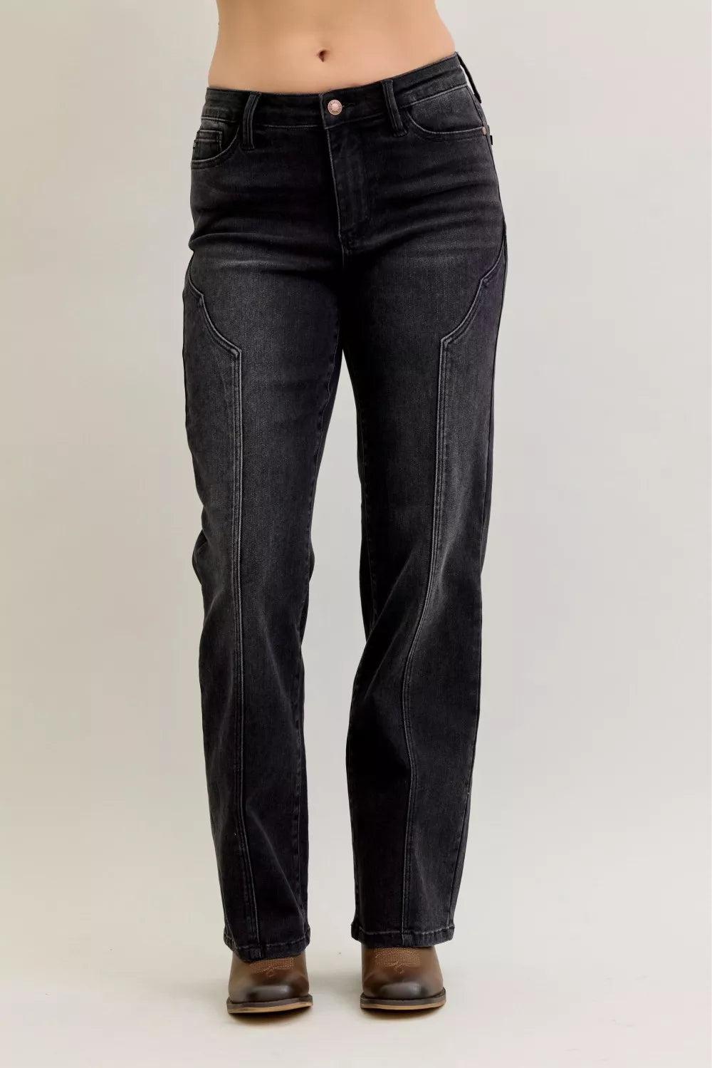 Judy Blue Mid Rise Straight Western Seam Detail Jeans Secondary image