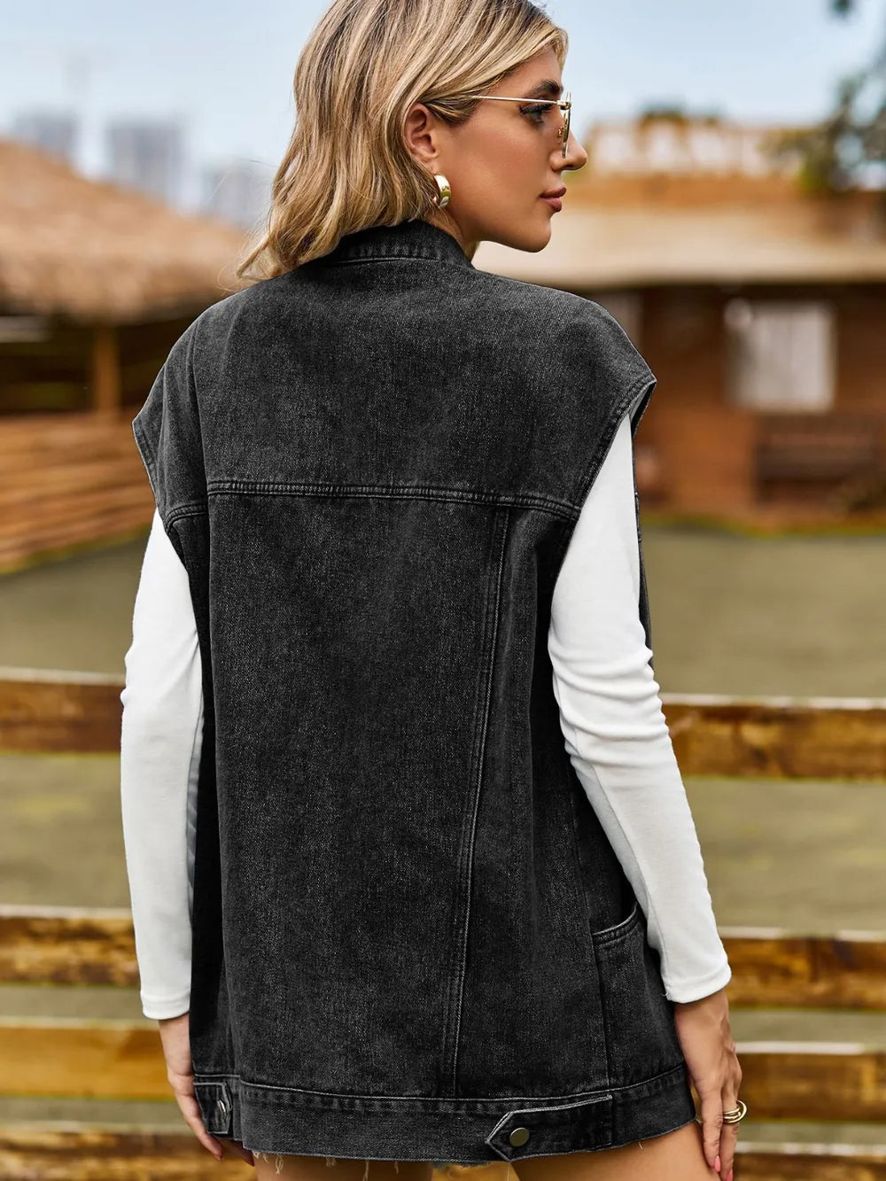 Button Up Collared Neck Sleeveless Denim Jacket Secondary image