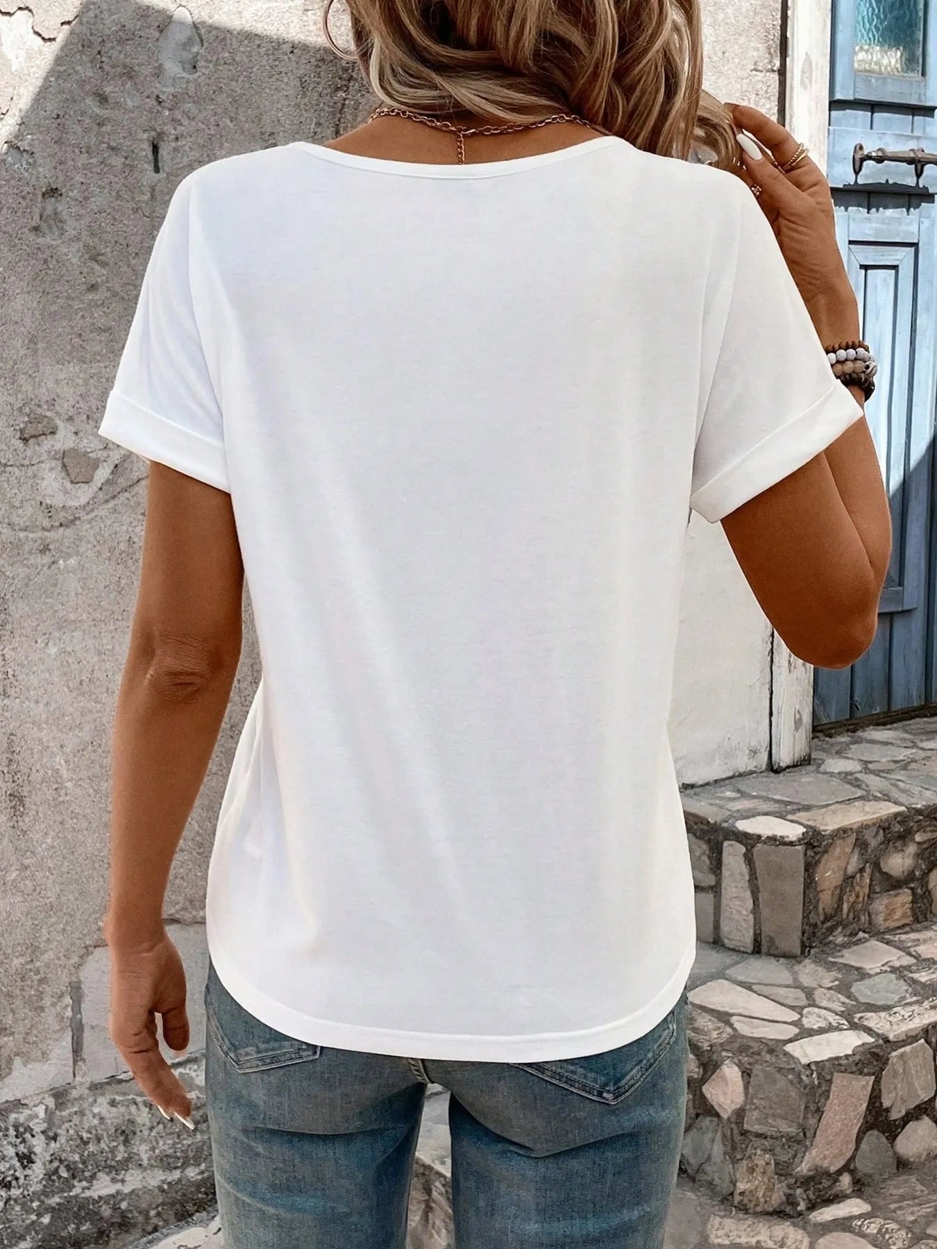 Triple Strap V-Neck Short Sleeve T-Shirt Secondary image