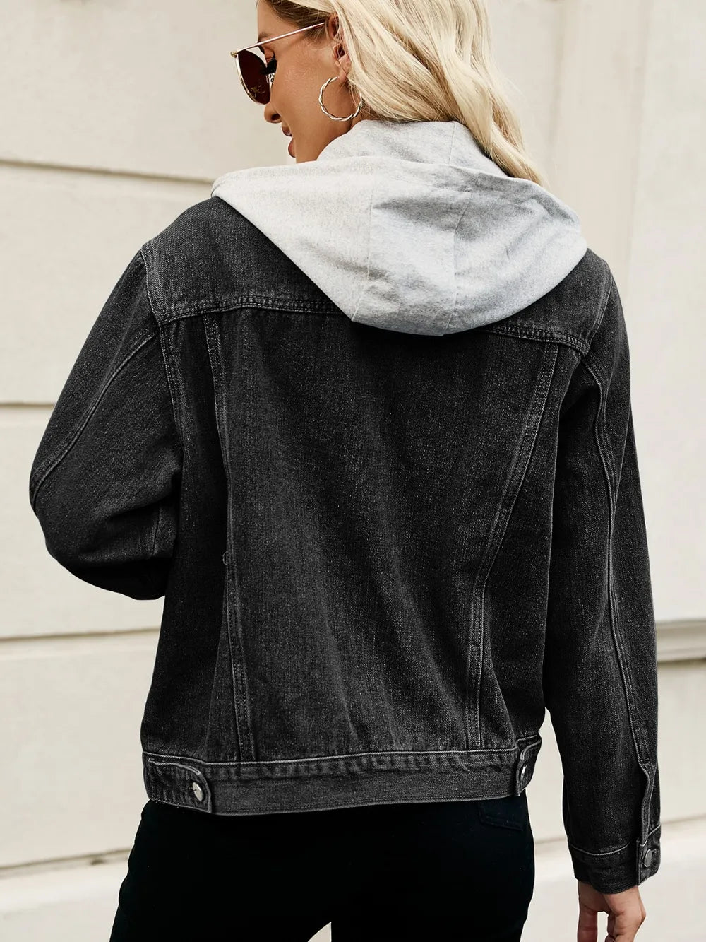 Drawstring Hooded Button Up Denim Jacket Secondary image
