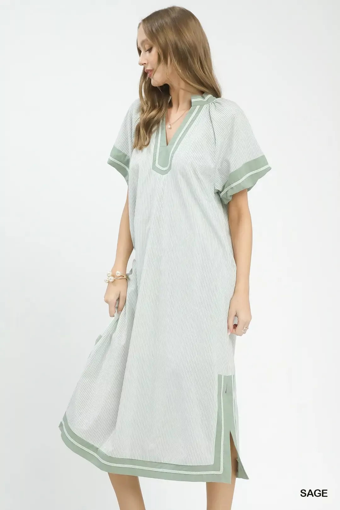 Umgee Pinstripe Contrast Trim Midi Dress Secondary image