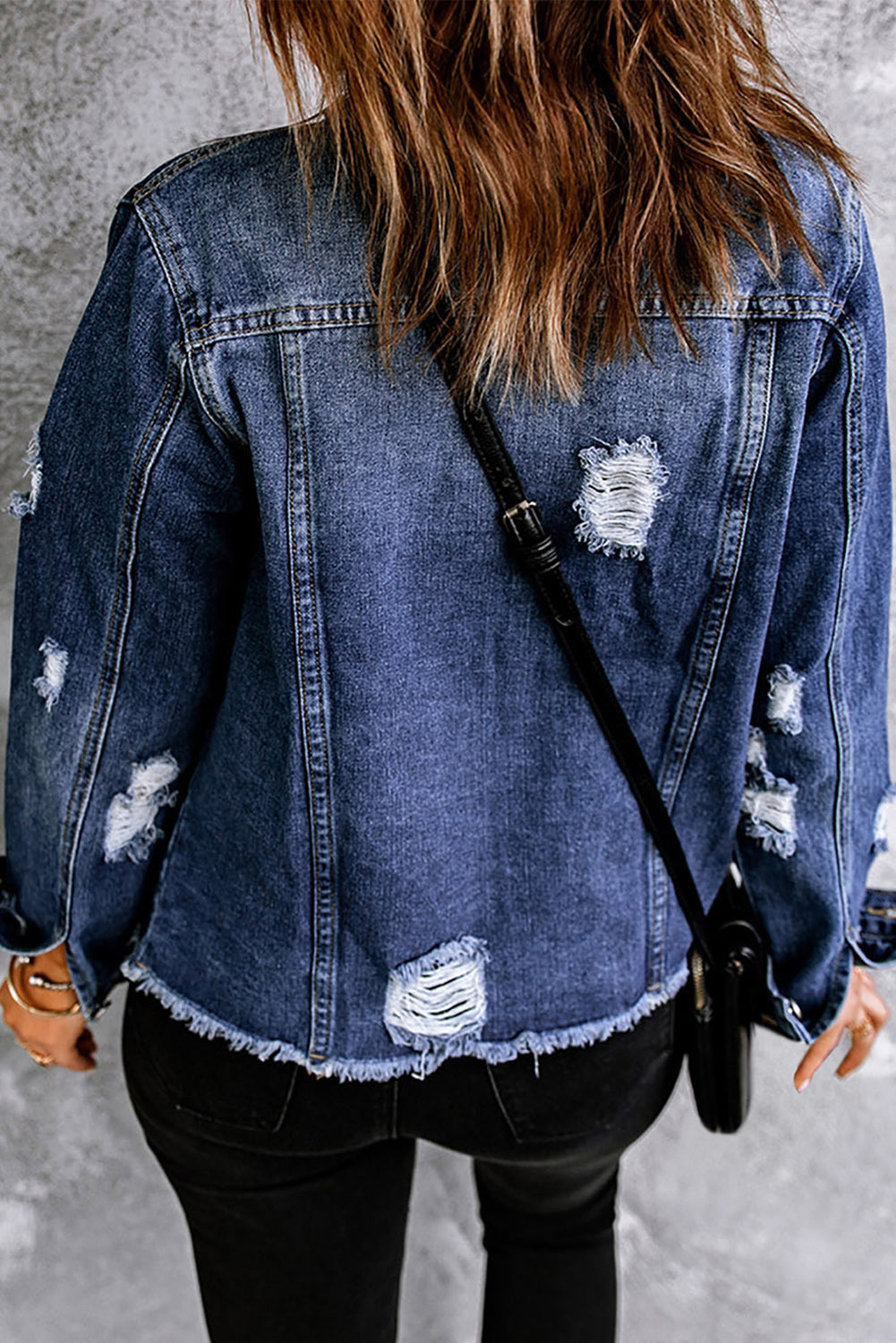 Mixed Print Distressed Button Front Denim Jacket Secondary image