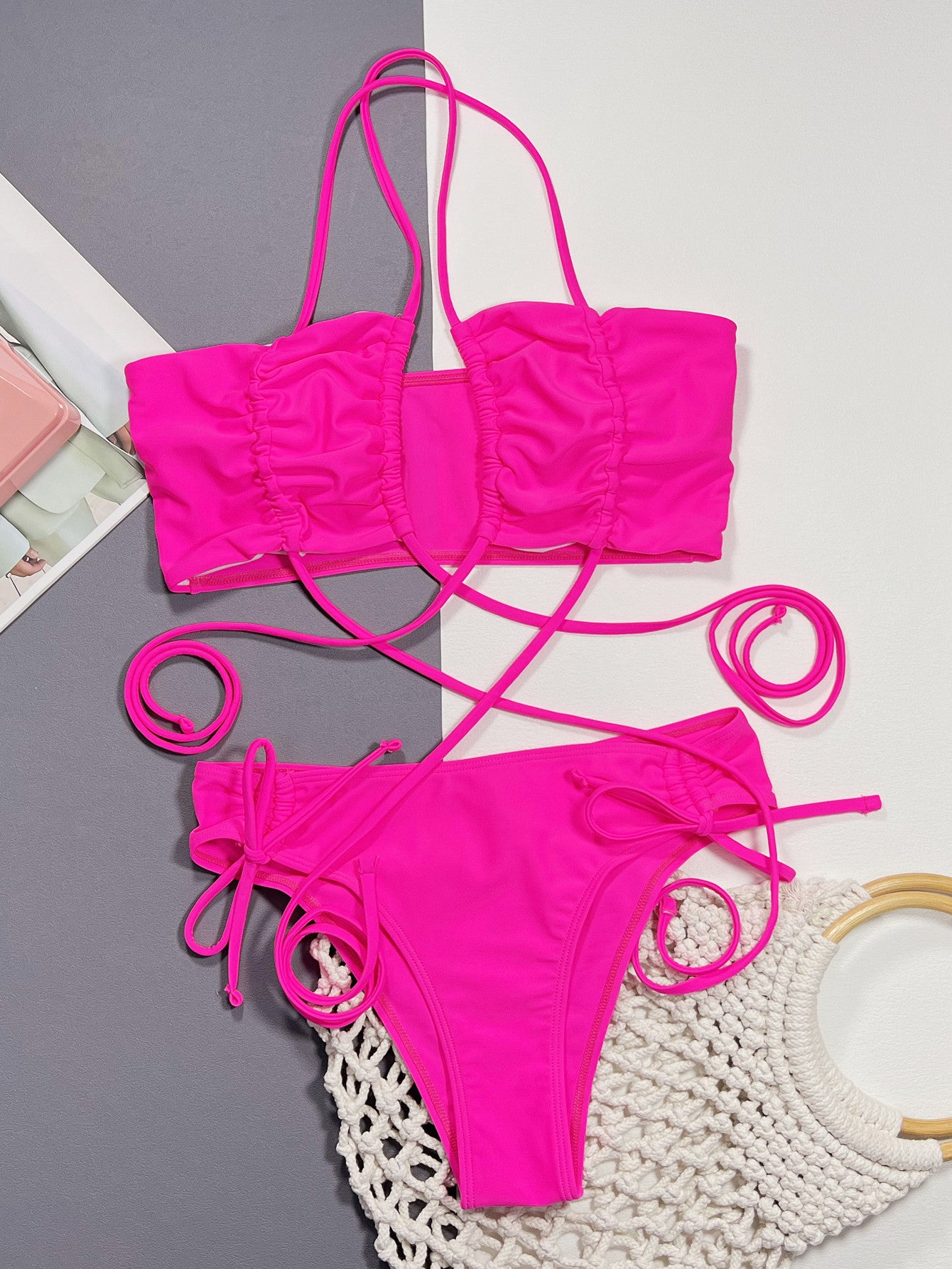 Halter Neck Drawstring Detail Bikini Set Secondary image